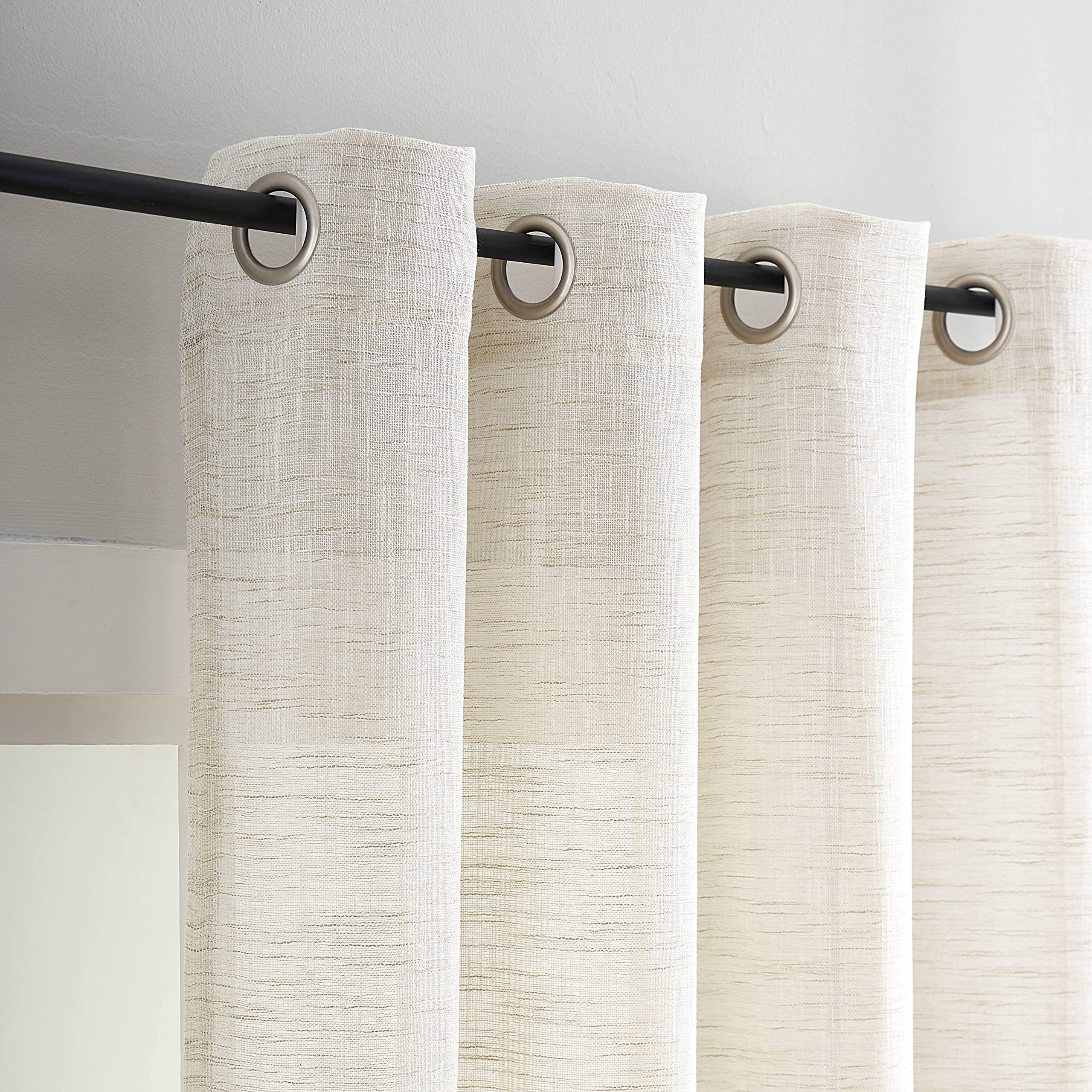 Treatmentex Durchscheinende Vorhänge für Wohnzimmer und Schlafzimmer, 2 Stück, 140 x 260 cm, Leinenstruktur, Beige, transparent, mit Ösen für Schlafzimmer