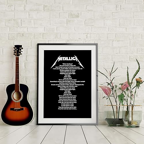 Vista 4 de Classic Rock Song Lyrics Wall Art Print - Typographic Music Decor for Home, Office, Studio & Bar Cave - Framed Wall Art for Music Fans & Enthusiasts