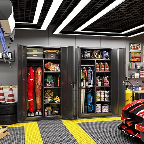 Miniatura 2 de Greenvelly Armario de almacenamiento de metal para garaje, armarios de metal con cerradura de 36 pulgadas con 2 puertas y estantes, gabinete de