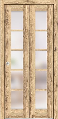 Puertas plegables plegables para armario corredizo de 48 x 80 pulgadas  Quadro 4002 Roble  Juego de herrajes de molduras de rieles resistentes