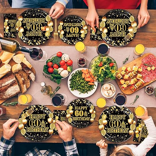 Miniatura 7 de Kepeel Juego de vajilla para fiesta de cumpleaños número 60, 96 piezas, suministros de decoración de fiesta de cumpleaños de 1963 para hombres y