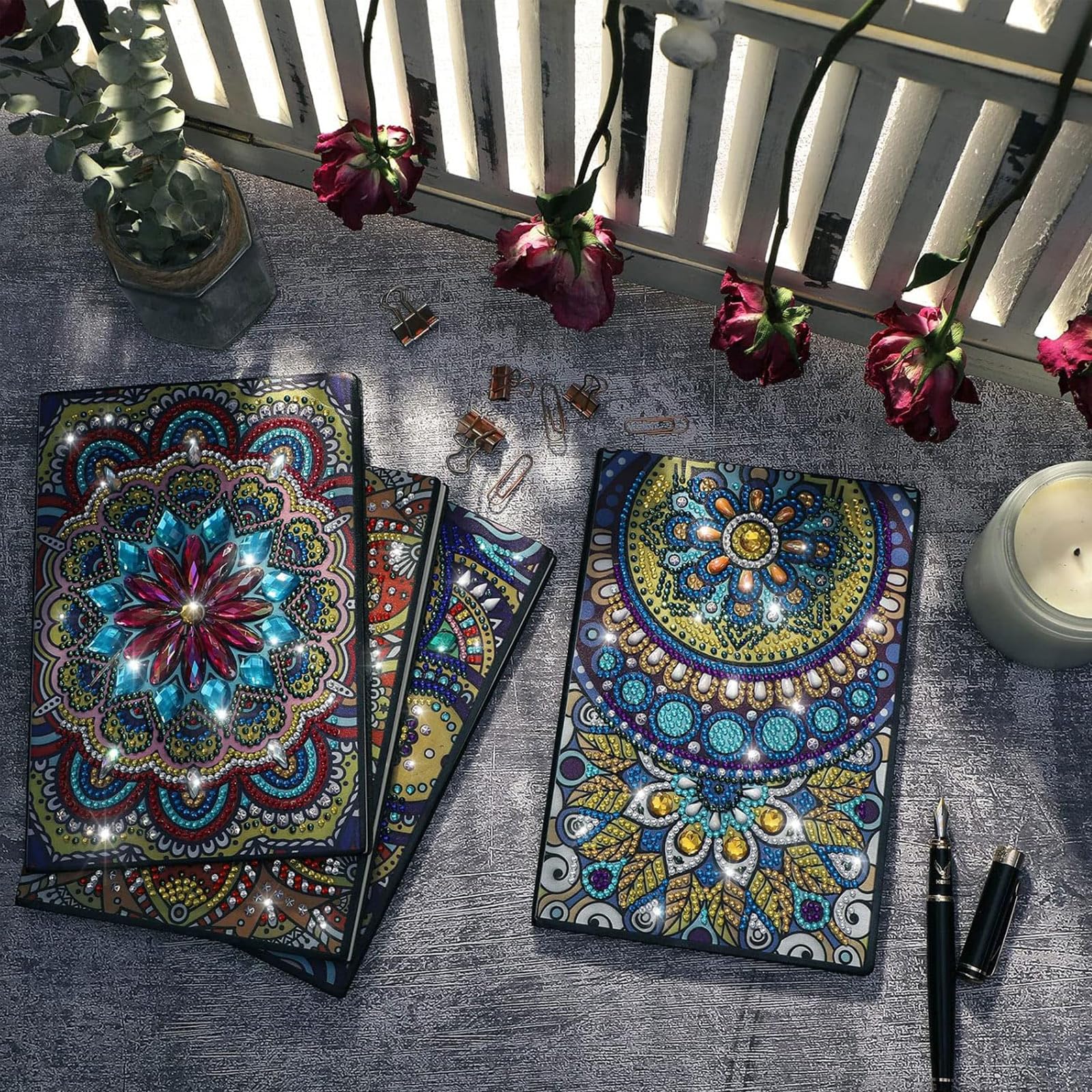 Ctosree Zestawy do malowania diamentami 5D 5D, DIY, kwiaty, diamenty, zestawy do malowania skóry, sztuka i rękodzieło, dla dorosłych, zestaw szkicowników, dziennik, szkicownik z narzędziami do