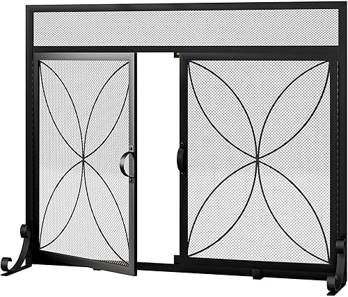Miniatura 6 de Fire Beauty Pantalla de chimenea con puertas magnéticas, pantalla de metal grande para el hogar, protector de chispas, incendios de horno de metal,