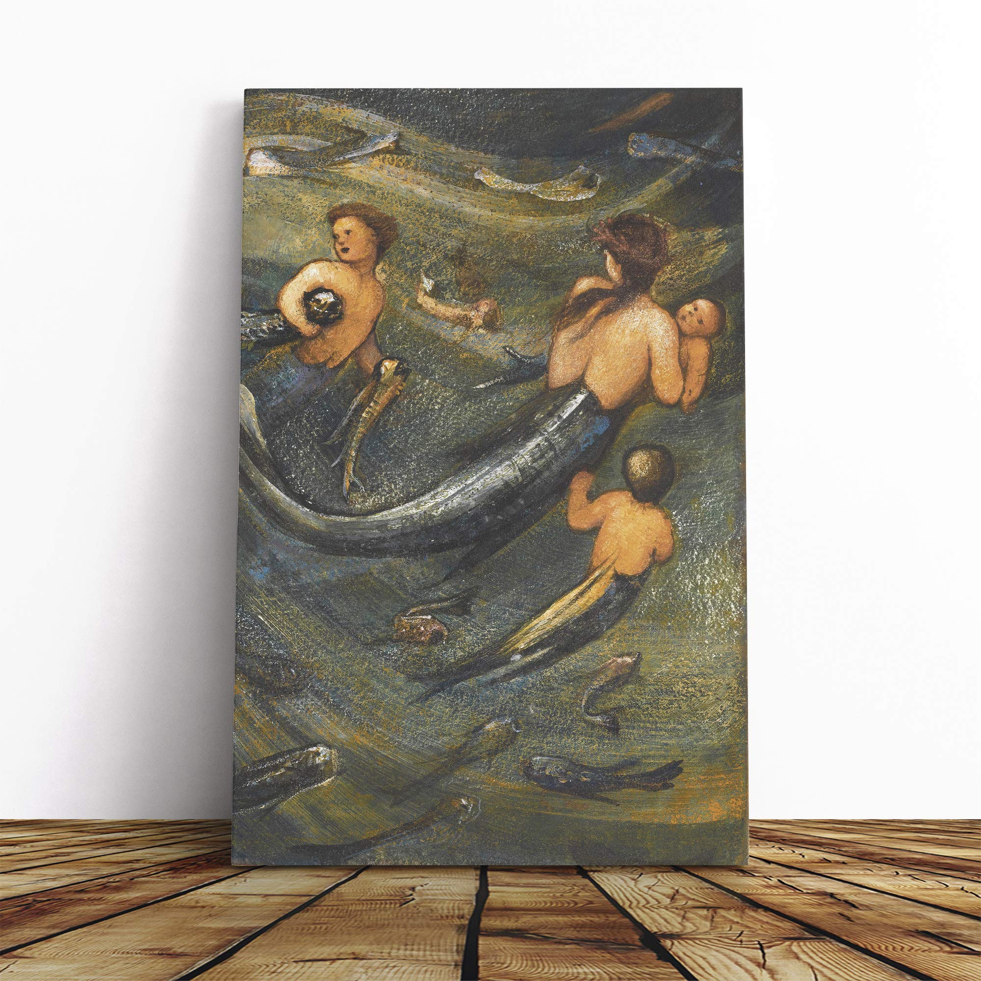Edward Burne-Jones Mermaids Canvas Print | Gallery Wrapped 30mm Frame Wall Art | 24x16 inches | Ready to Hang | Modern Picture | Living Room Bedroom Lounge Office