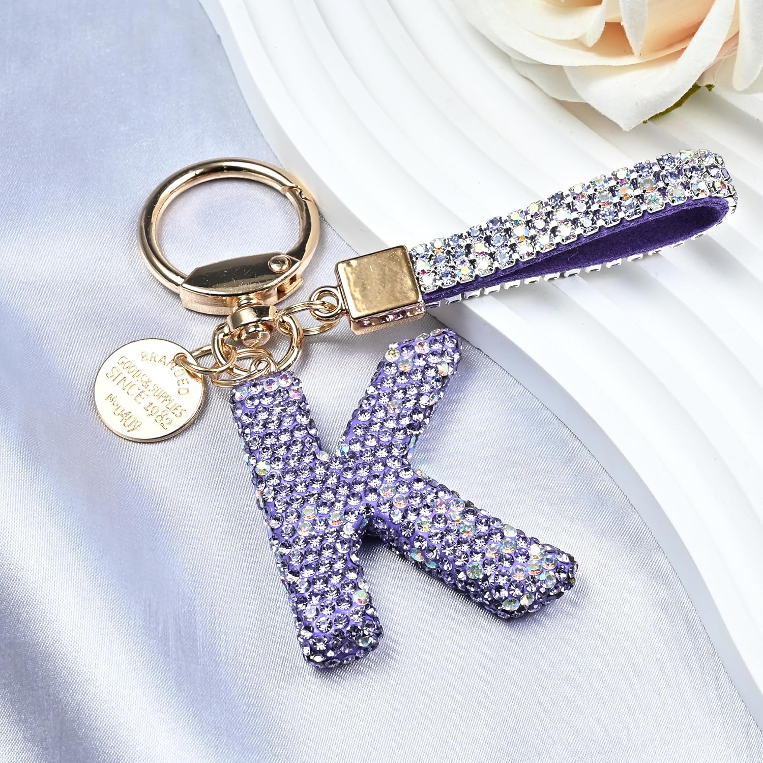 Pink Blue White Initial Letter Keychain Gift for Women Girls Bling Sparkly Cute Backpack Car Key Accessories Lanyard - Image 3