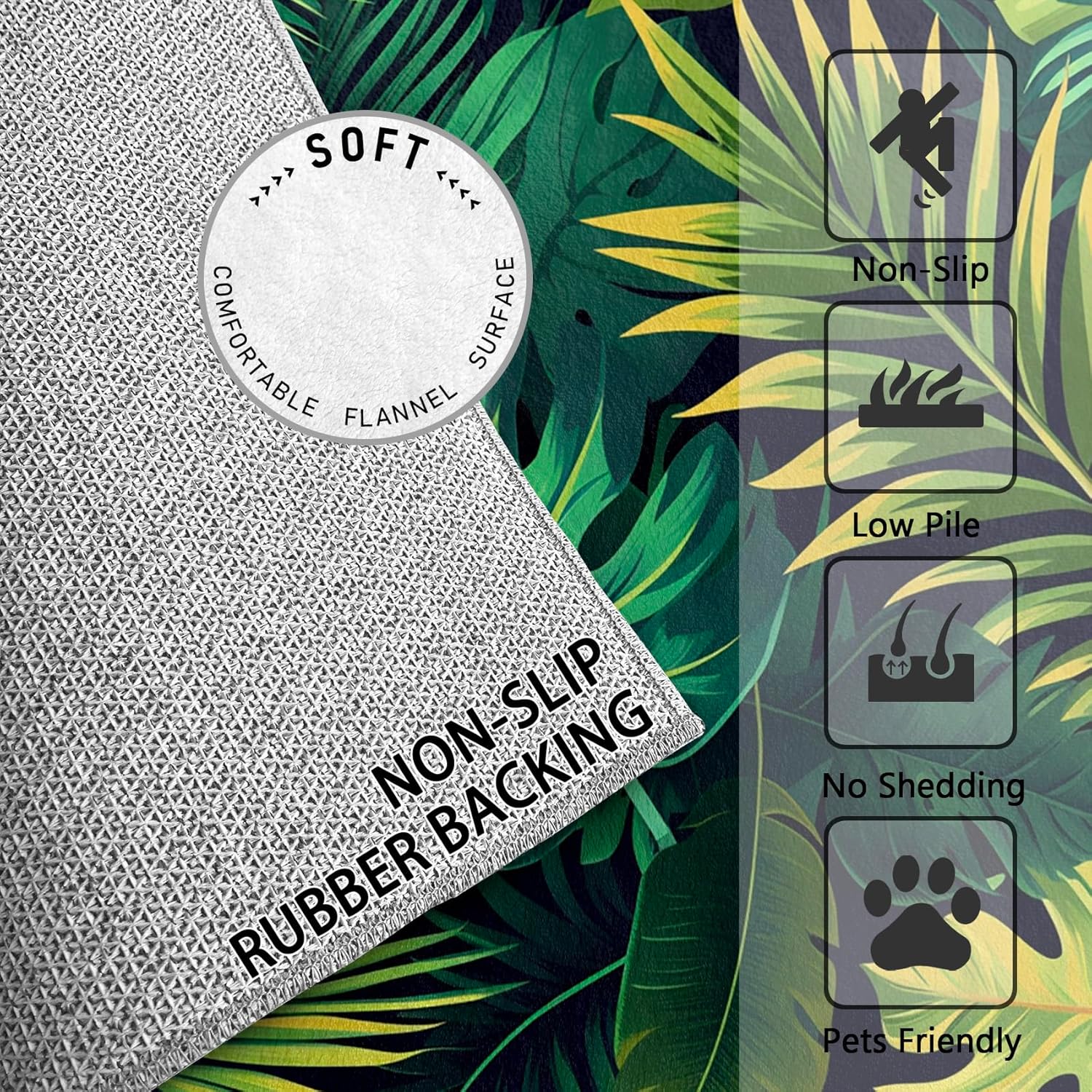 Green Leaf 2x3 Area Rug - Tropical Monstera Palm Leaves Botanical Plant Rug - Home Decor