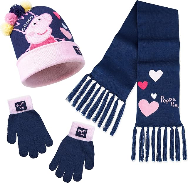Peppa Pig Beanie Hat Scarf and Gloves Set Kids, Gifts for Girls