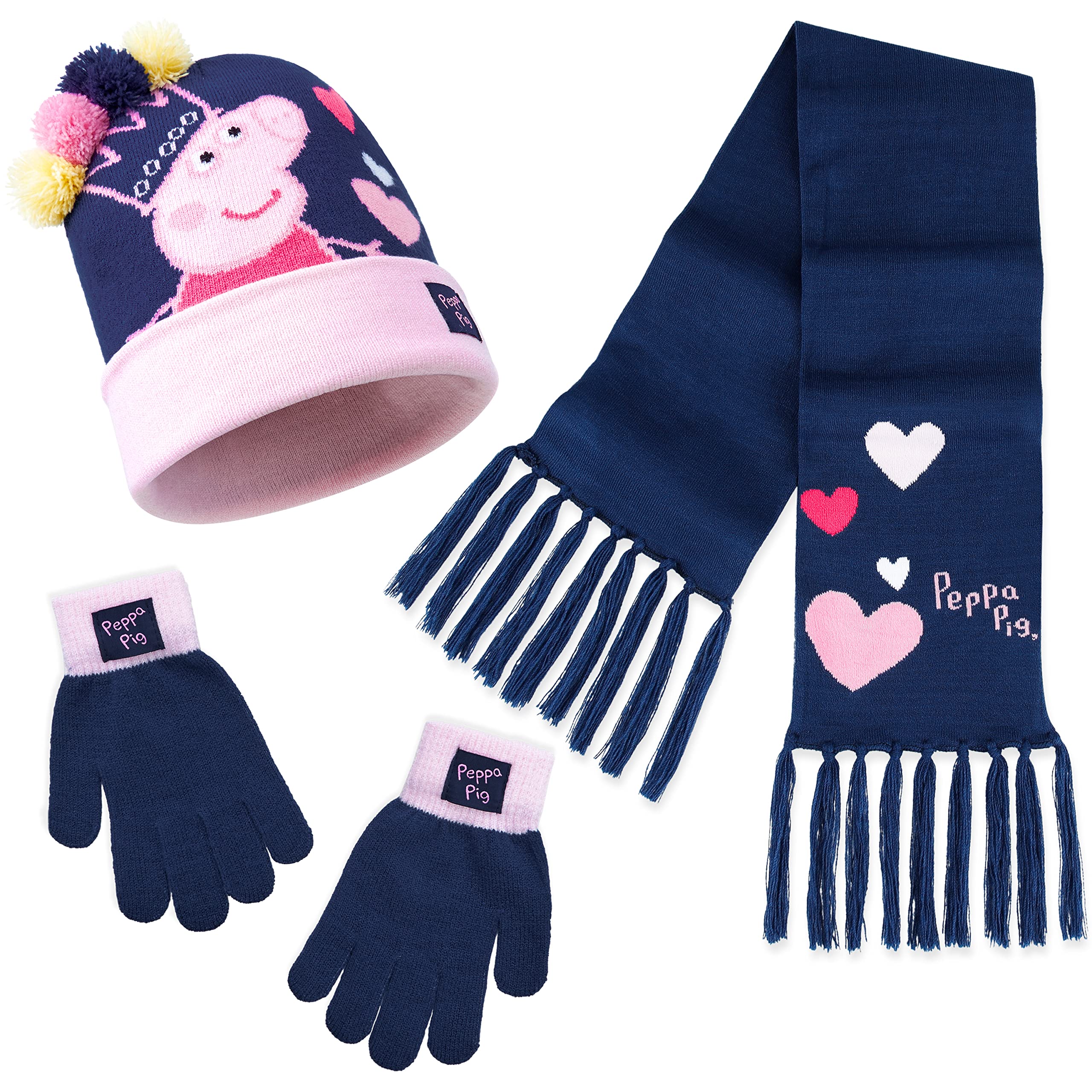 Peppa Pig Set Bufanda, Gorro y Guantes para Niñas