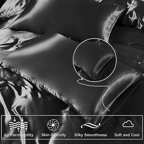 Miniatura 6 de Vonty Juego de funda de edredón de satén suave y sedoso con 3 piezas (1 funda de edredón + 2 fundas de almohada)