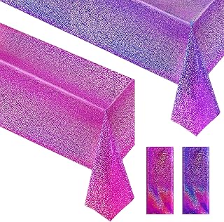 Purple & Fuchsia Red Holographic Tablecloth 40" x 108" Hot Pink Party Decoration Valentine's Day Birthday Party Table Decor Iridescence Plastic Table Cloth for Halloween Bachelorette Supplies