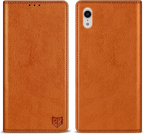 ZZXX Funda tipo cartera para iPhone XR con bloqueo RFID, soporte de ranura para tarjetas, funda protectora de cuero magnético fuerte plegable para