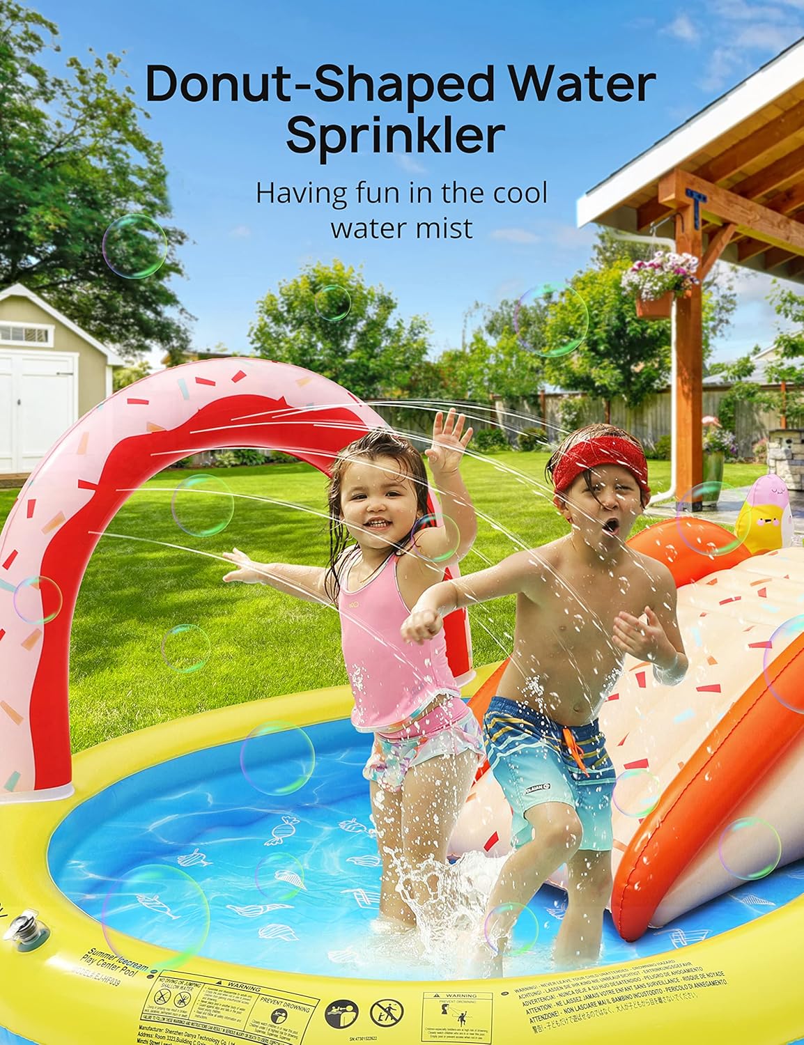 Inflatable Play Center, EVAJOY Kiddie Pool with Slide for Children, Sprinkler, Ice & Snow Theme with Inflatable Dolls, Easy Setup for Garden, Backyard, Indoor Usage