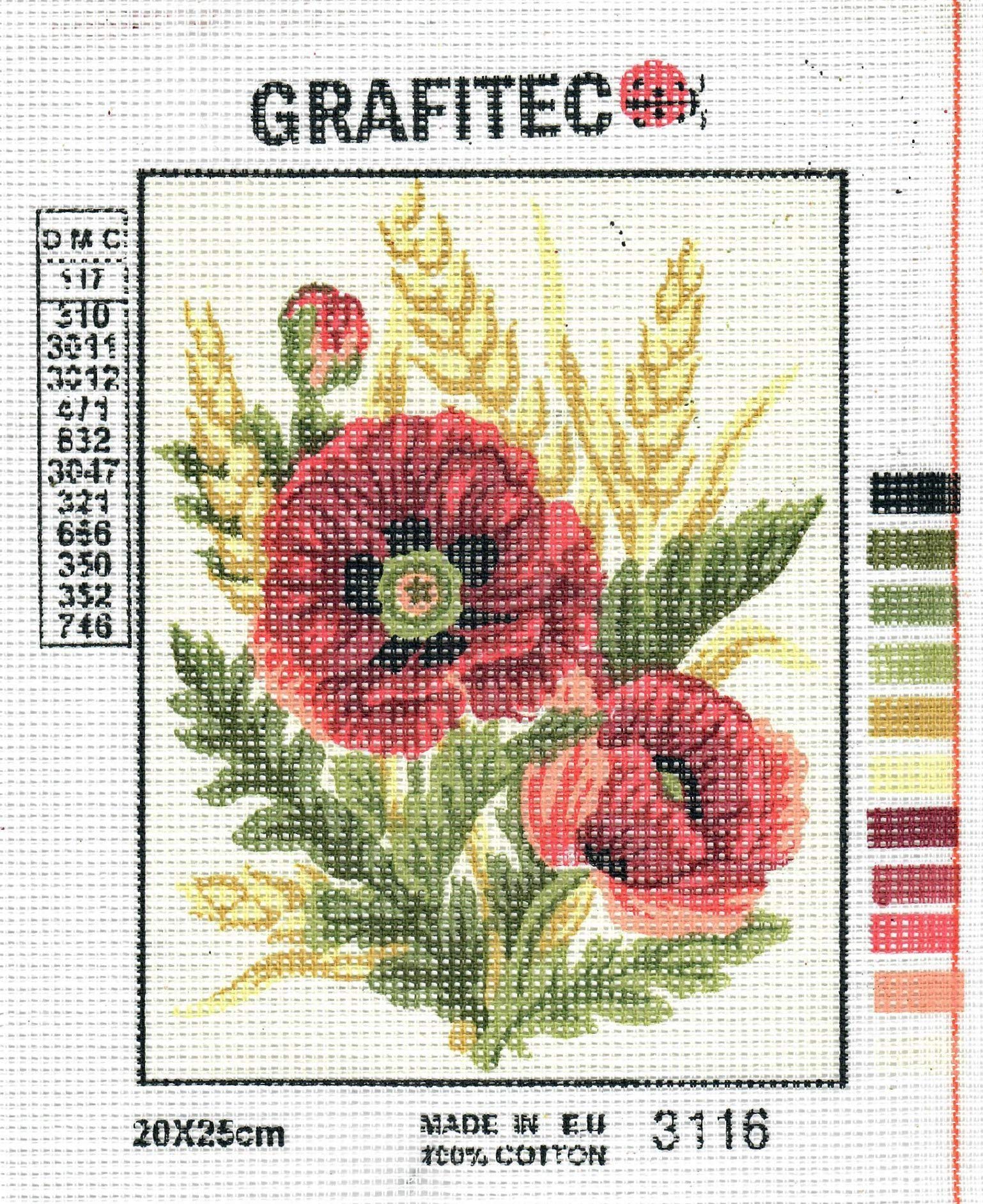 Grafitec Printed Tapestry Needlepoint Canvas - Poppies and Wheat