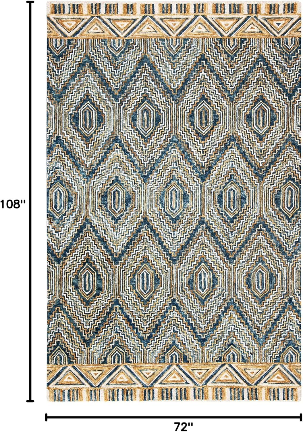 SAFAVIEH Aspen Collection Area Rug - 6' x 9', Blue & Gold, Handmade Boho Wool, Ideal for High Traffic Areas in Living Room, Bedroom (APN822M)