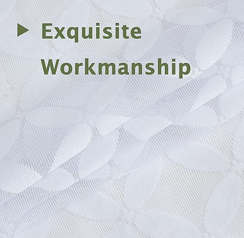 Miniatura 6 de Paneles de cortina de encaje floral blanco para ventana de 63 pulgadas, cortinas geométricas de gasa transparente para sala de estar, dormitorio,