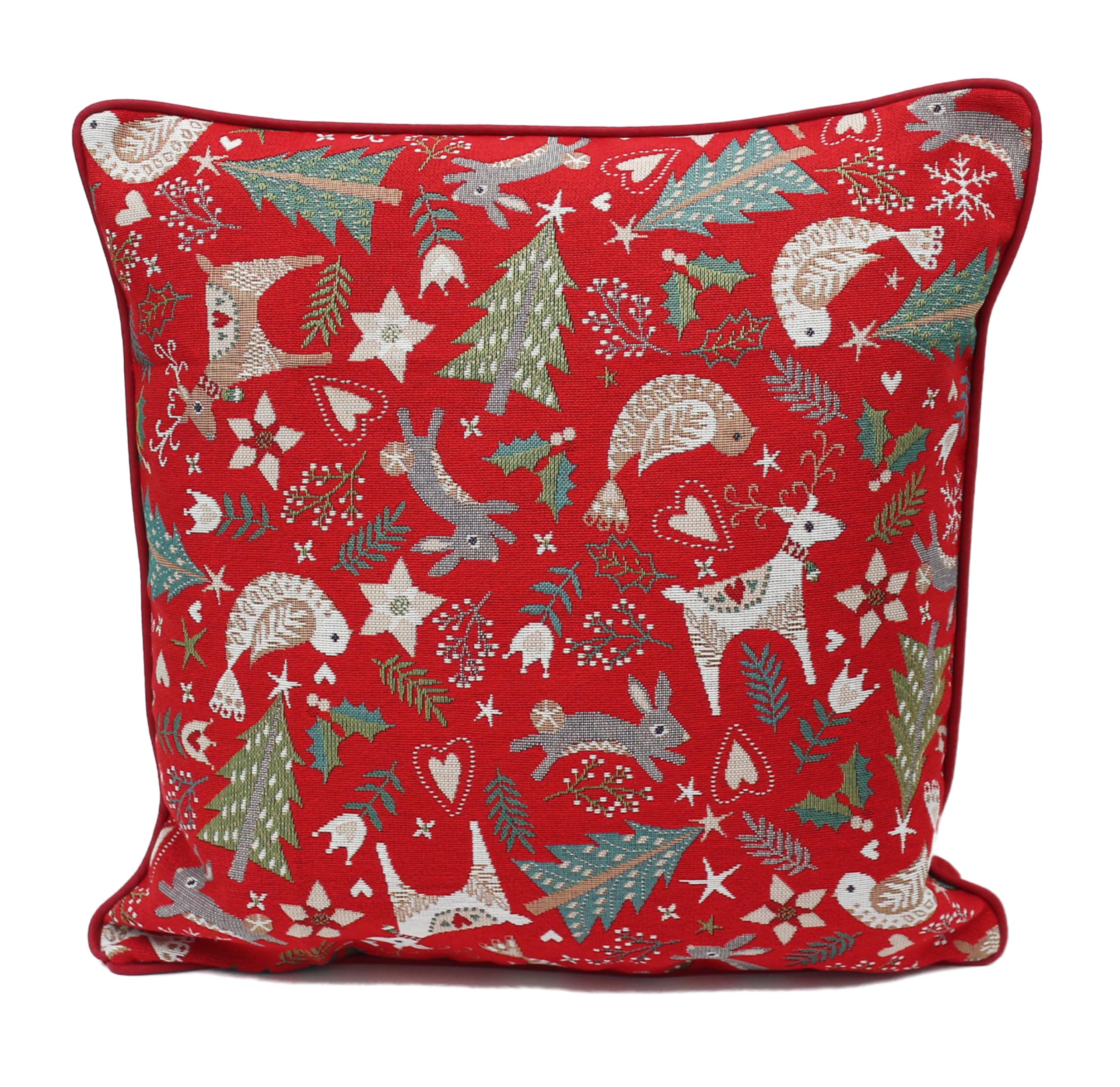 Peggy Wilkins Red/Multi Textiles Forest Fun Tapestry Style Christmas Cushion - 45Cm X 45Cm