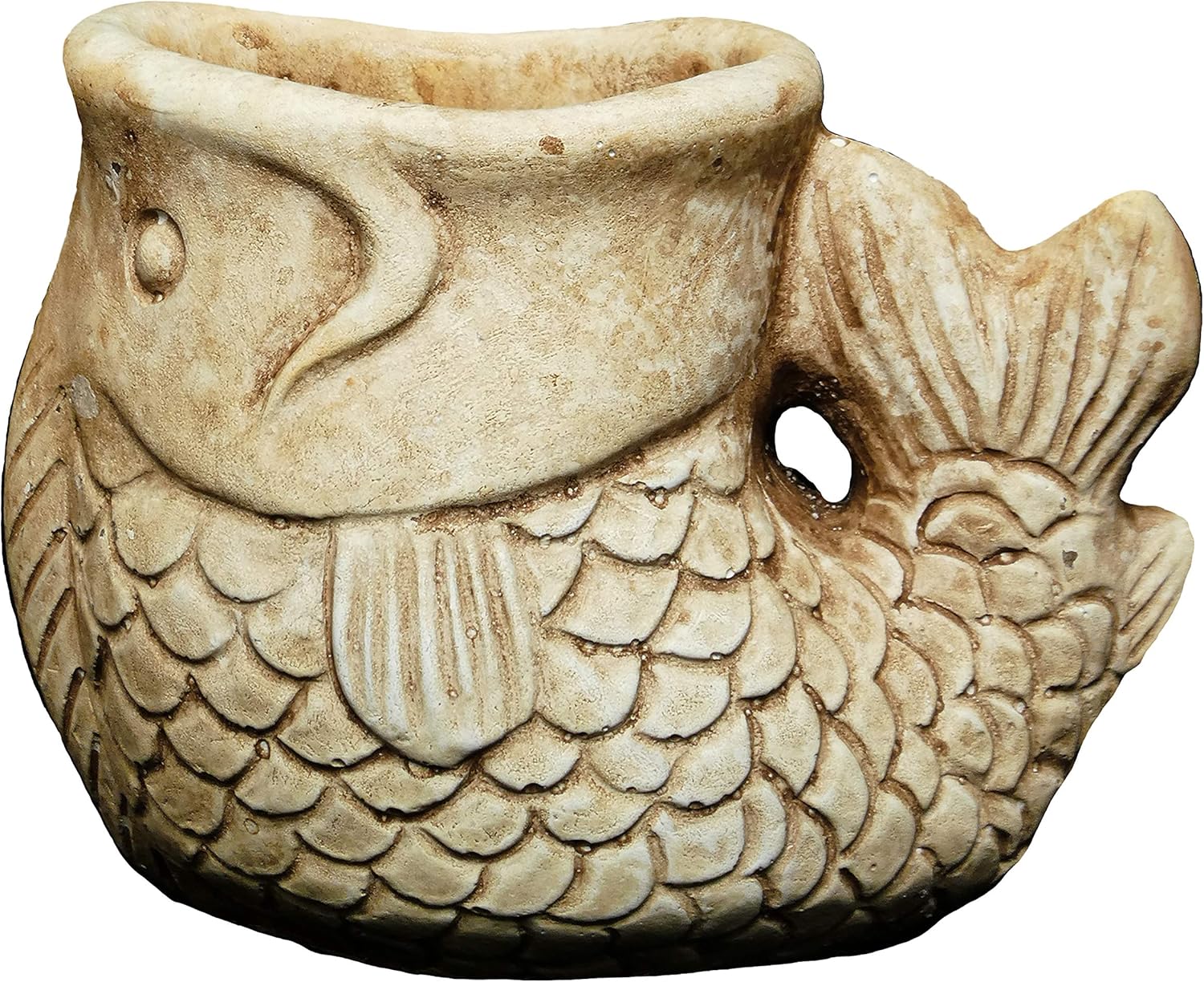 Classic Home and Garden Cement Buddies Animal Planter - Cute Desk Decoration - UV Coated Animal Vase w/Removable Drain Plug - Succulent Planter for Indoor/Outdoor Use (Largemouth Bass, Sand, Small)