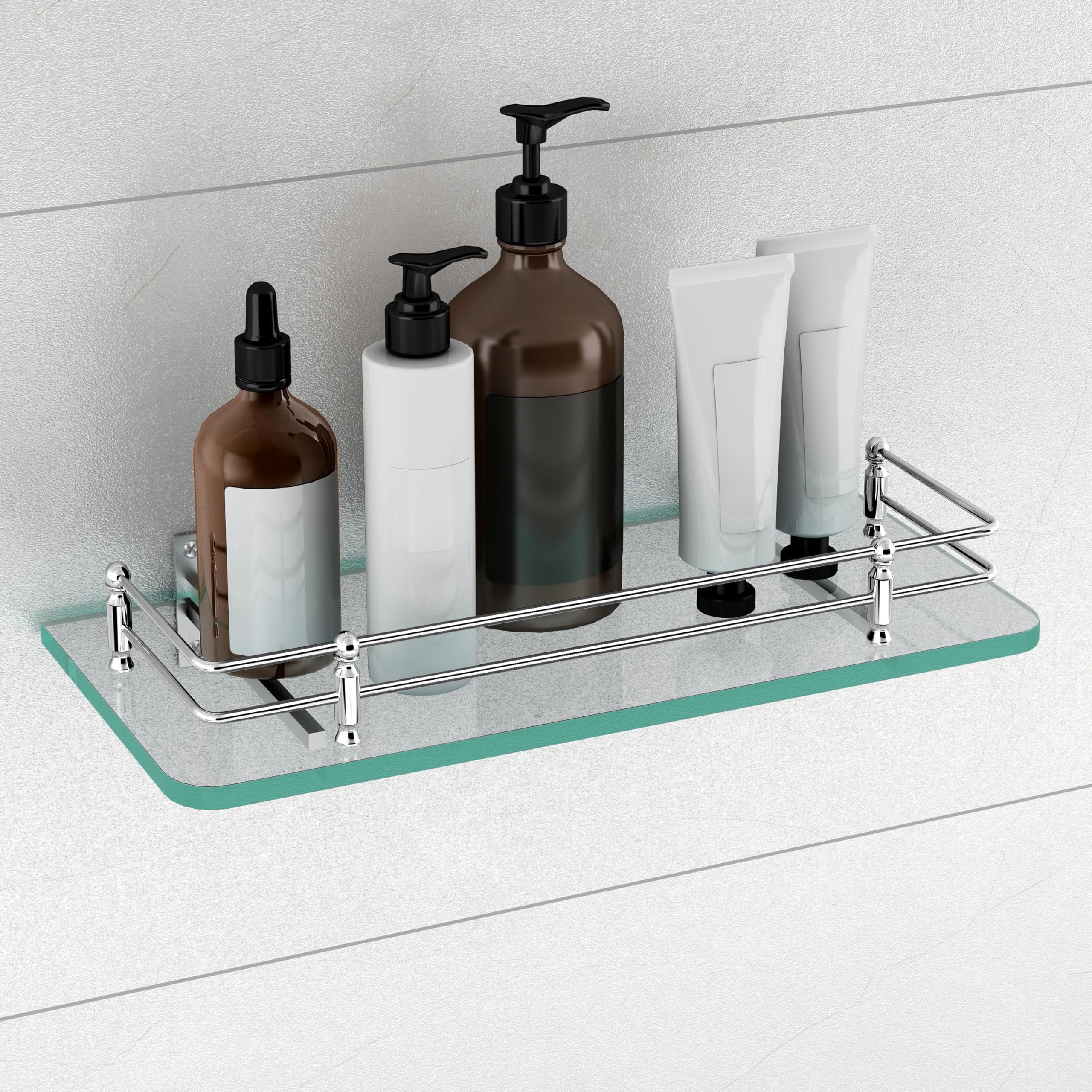 Plantex Premium Transparent Glass Shelf for Bathroom Wall/Bathroom Organizer/Storage Rack for Kitchen/Living Room (Polished, 12x6 - Pack of 1)