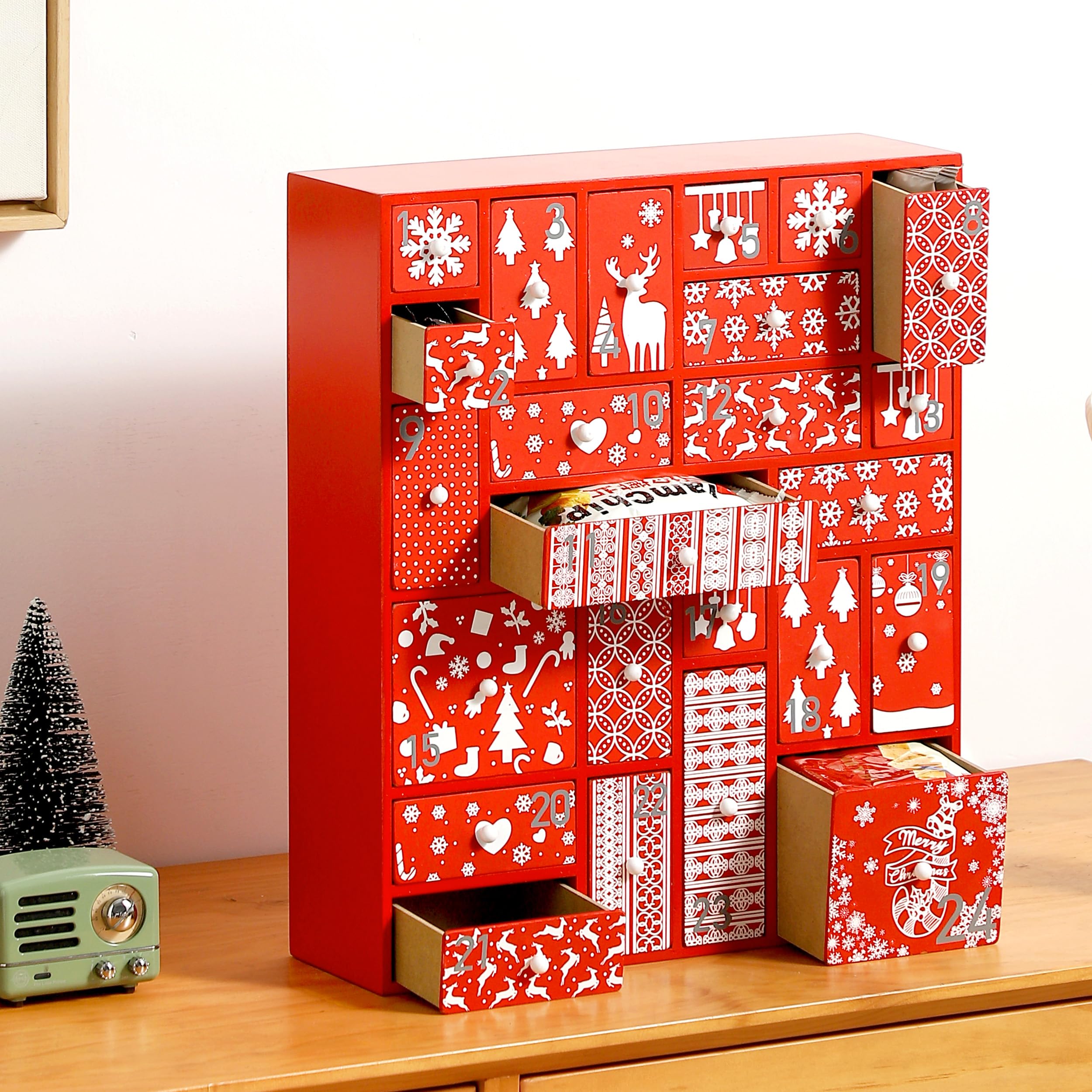 SUNGIFT Wooden Advent Calendar, Red Wood Reusable Advent — free download