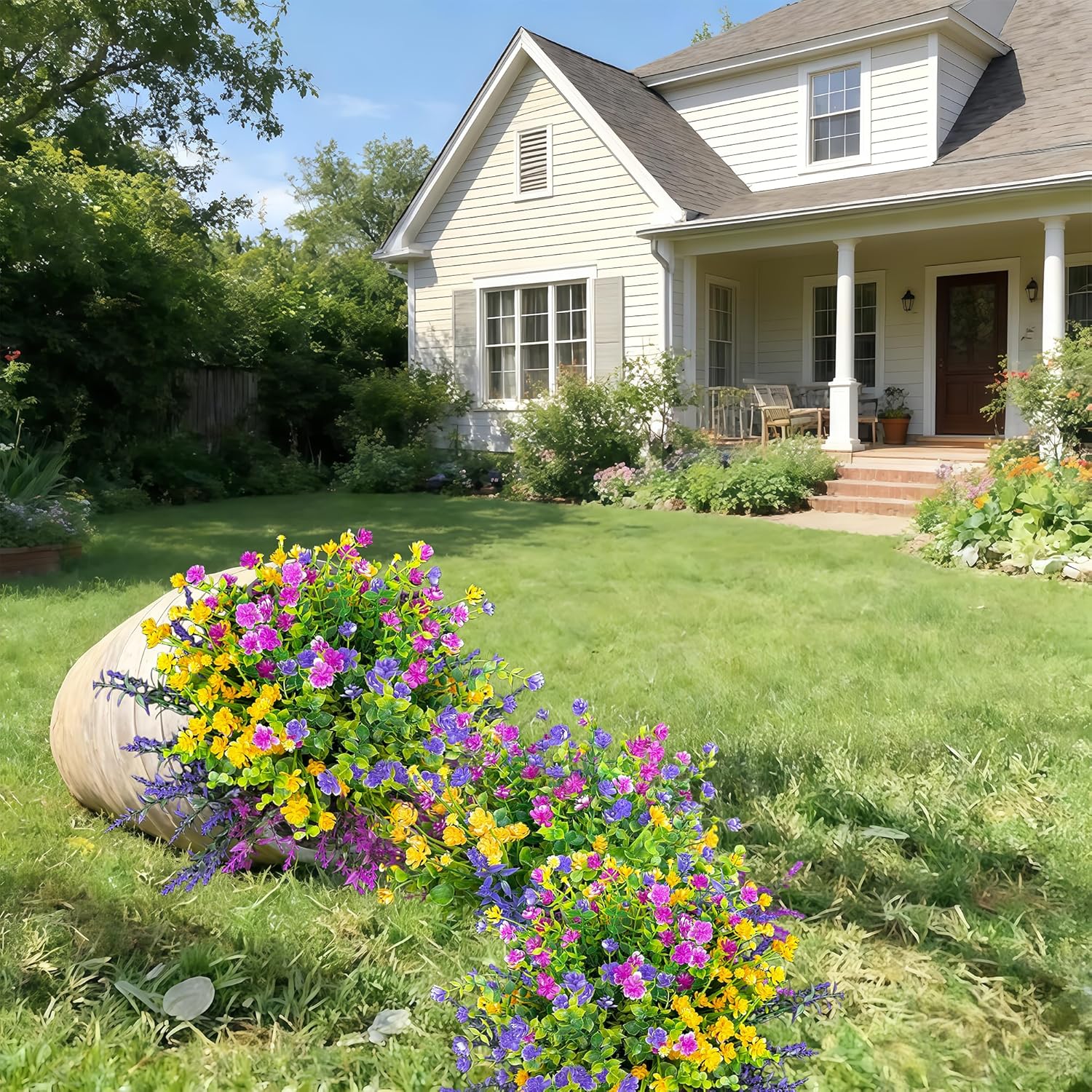 Artificial Flowers for Outdoors UV Resistant, 12 Bundles Realistic Faux Daisy Flowers with Bendable Stems for Planters Porch Garden Wedding Decor, Multi-Color 35cm
