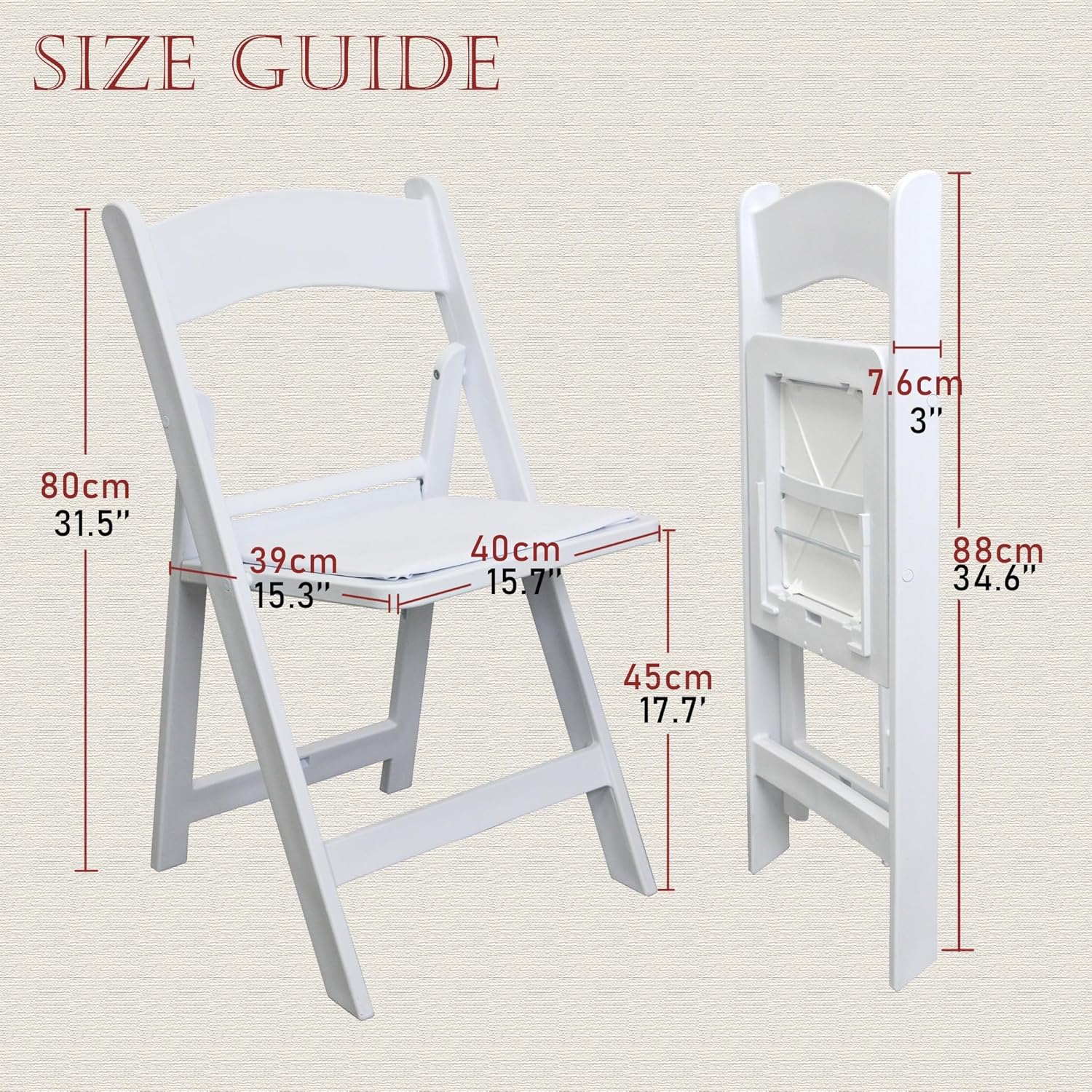 Fohfurniture Set of 4 White Folding Chairs with Vinyl Seats, Lightweight Foldable Chairs 1000LB Weight Capacity, Stackable Resin Dining Chairs for Weddings, Church, Events & Banquets