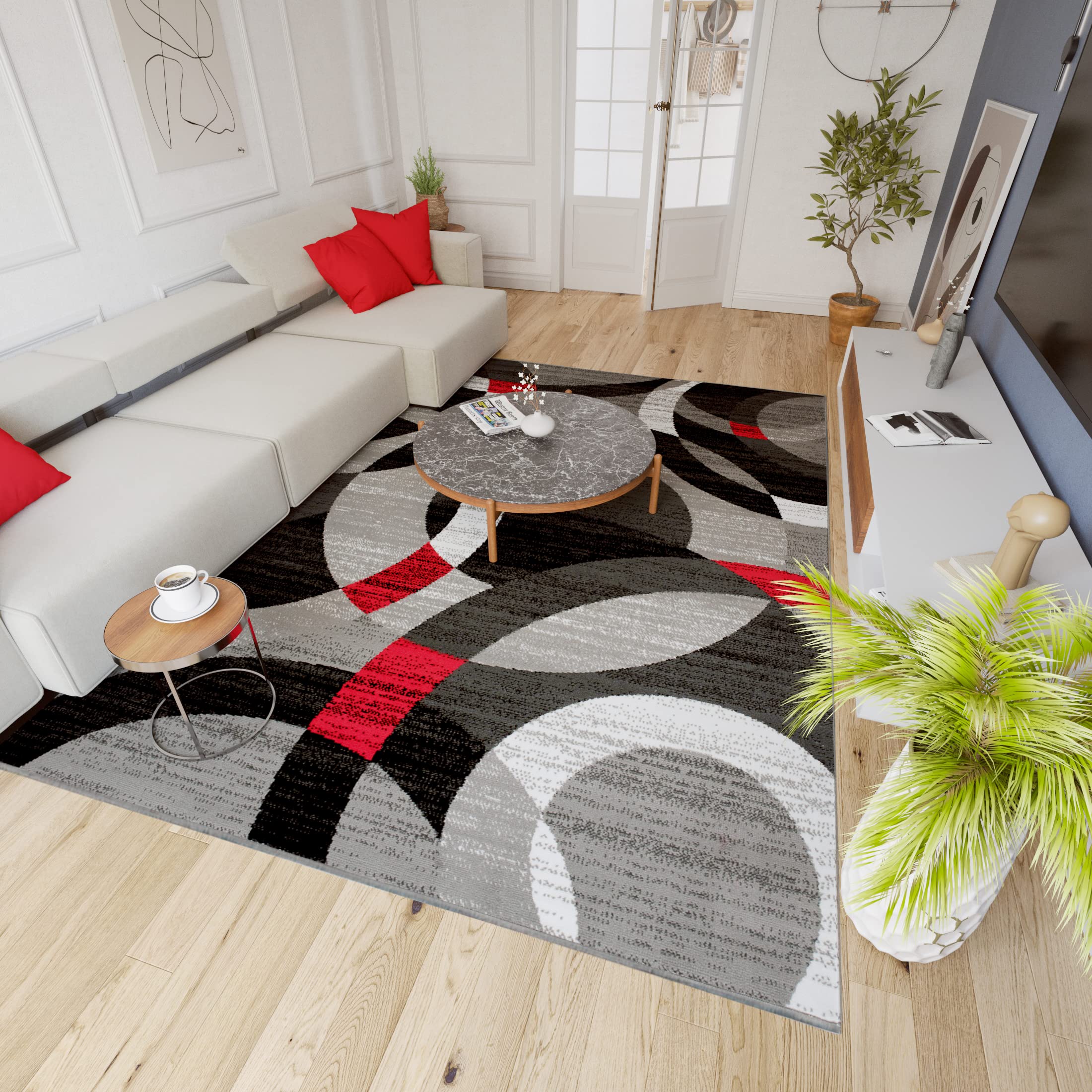 Mazovia Alfombra Modern de Salón Grande de Pelo Corto - Alfombras Salón - Alfombras de Habitación de Matrimonio, Dormitorio y Comedor - Gris Rojo 160 x 230 cm