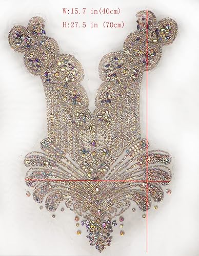 Miniatura 8 de Labellezalady 27.5'' * 15.7'' Corpiño Completo Multicolor Rica Pedrería en Garra Plateada Aplique, para Vestido de Boda Noche Graduación Baile DIY