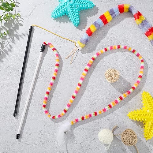 Miniatura 5 de 6 piezas de juguetes interactivos para gatos con plumas y campana, juguete de atrapasador seguro, colorido y sonoro, varita de Navidad para gatos,