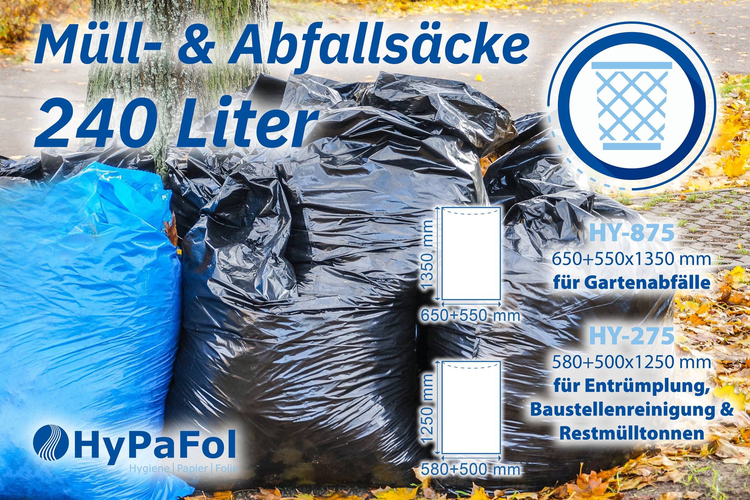 Besonders robuste Müllbeutel I 75 Stück I 240 Liter I Besonders geeignet für Bauschutt, Baustellenreinigung etc.
