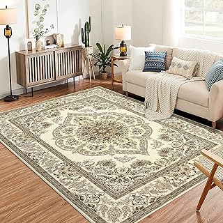 Washable Boho Floral Medallion Area Rug, 4x6 ...,