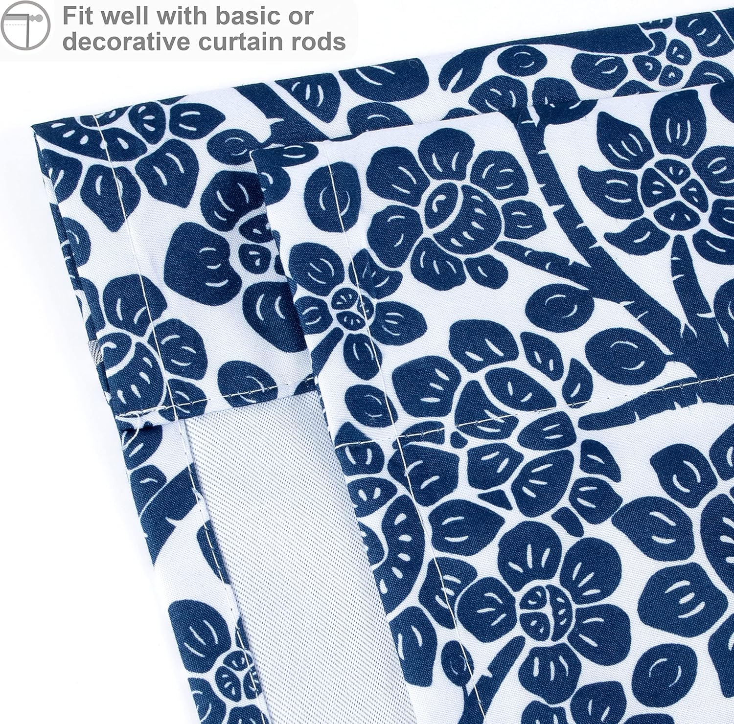 DriftAway Tie Up Curtains for Windows Flower Forest Blackout Thermal Insulated Tie Up Curtain for Kitchen Bathroom Adjustable Tie Up Shade Balloon Rod Pocket Curtain Single 25 Inch by 47 Inch Navy
