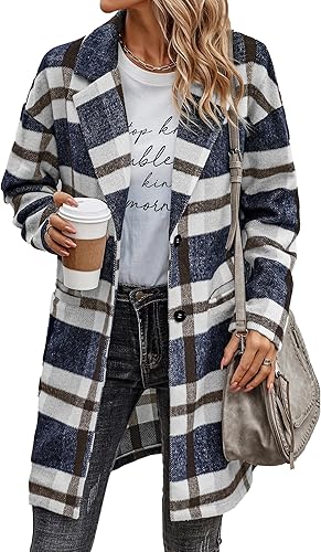 PRETTYGARDEN Women Plaid Shacket Jacket Trendy Fall Casual Button Wool Blend Tartan Trench Coat Winter Clothing with Pockets