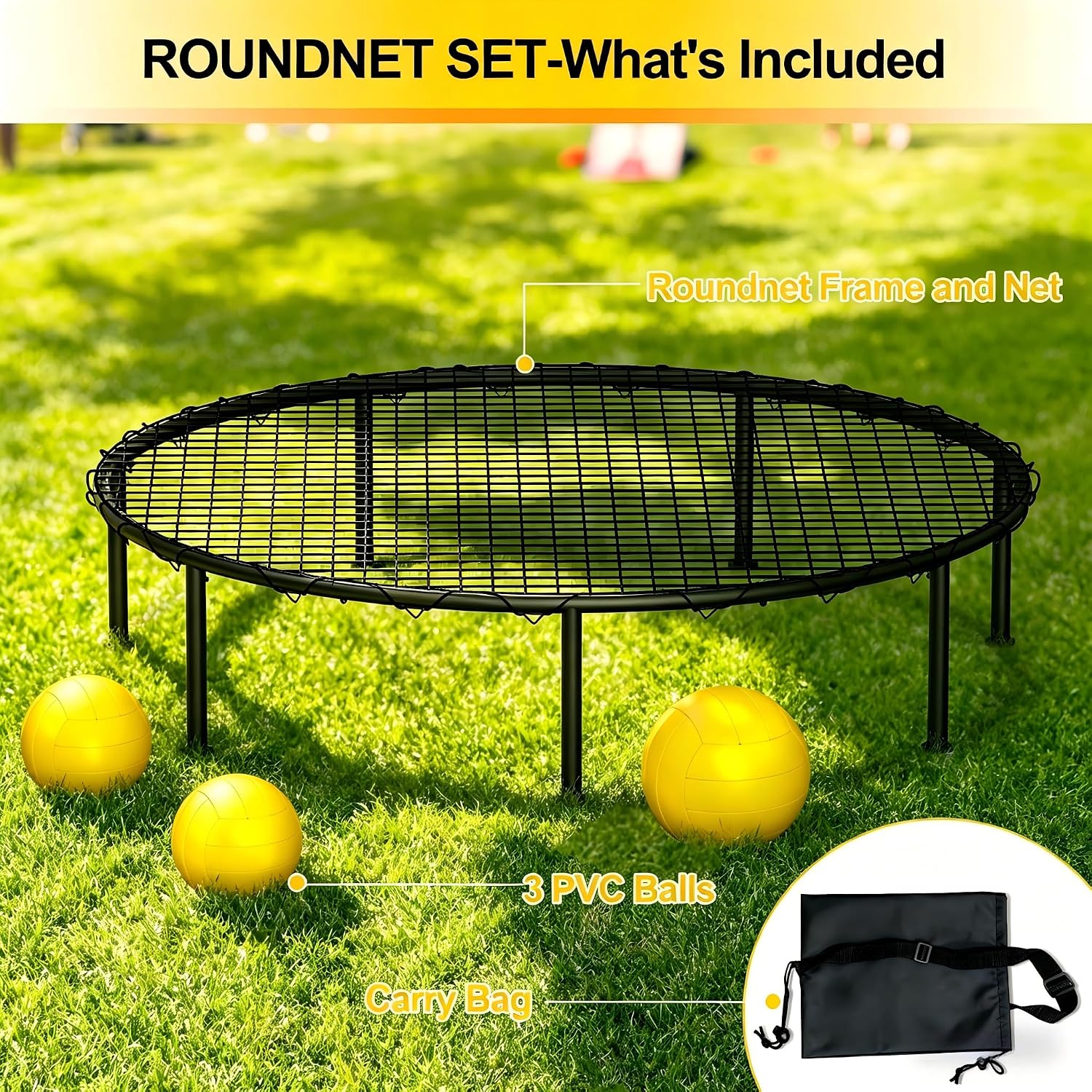 Outdoor Games for Family Beach Ball Game Set Roundnet Game Set with Net and 3 Balls Carrying Bag for Backyard, Beach, Park, Lawn, Outdoor Sports for Adults (Air Pump not Included) image 5