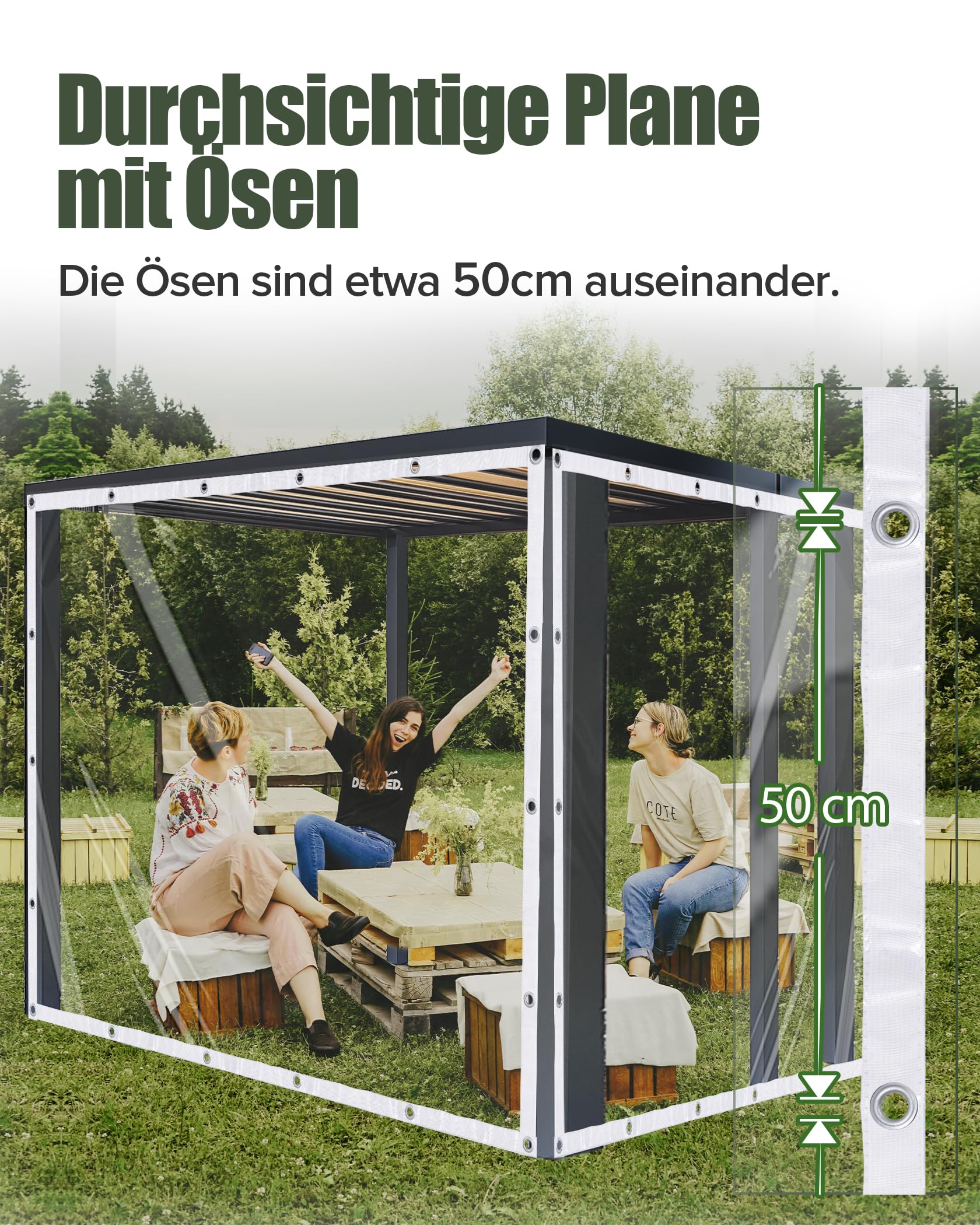 Ezcasch Dekzeil, transparant, 2 x 3 m, met ringen, 420 g/m², transparant afdekzeil, waterdichte afdekfolie voor regenbescherming, boerderij, boot met touw en kabelbinders (echte maat: 1,9 x 2,9 m