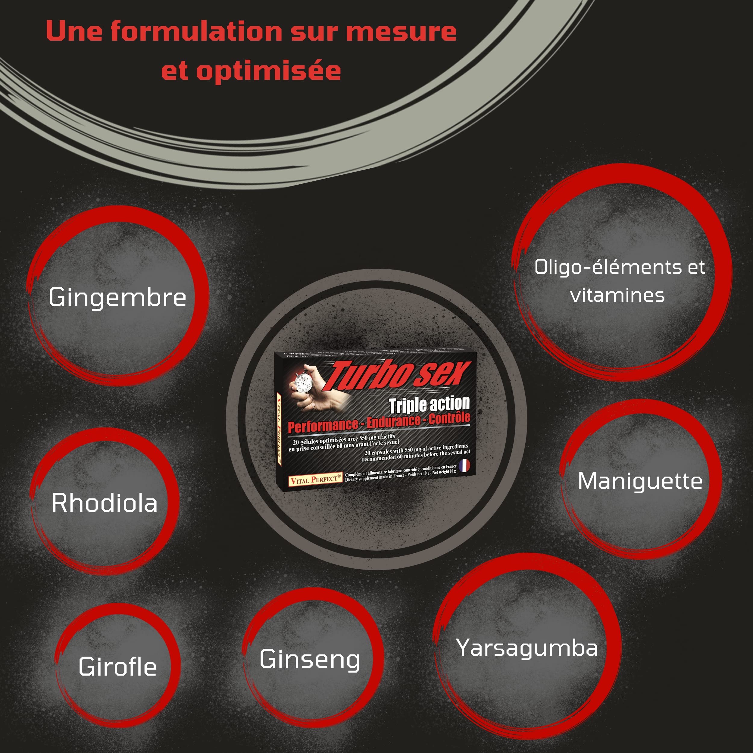 Aphrodisiaque puissant pour homme erection naturel ginseng - 20 Gelules - Stimulant Certifie/Fabrique en FRANCE - Augmentation energie endurance - Complement alimentaire - effet booster plantes Couple