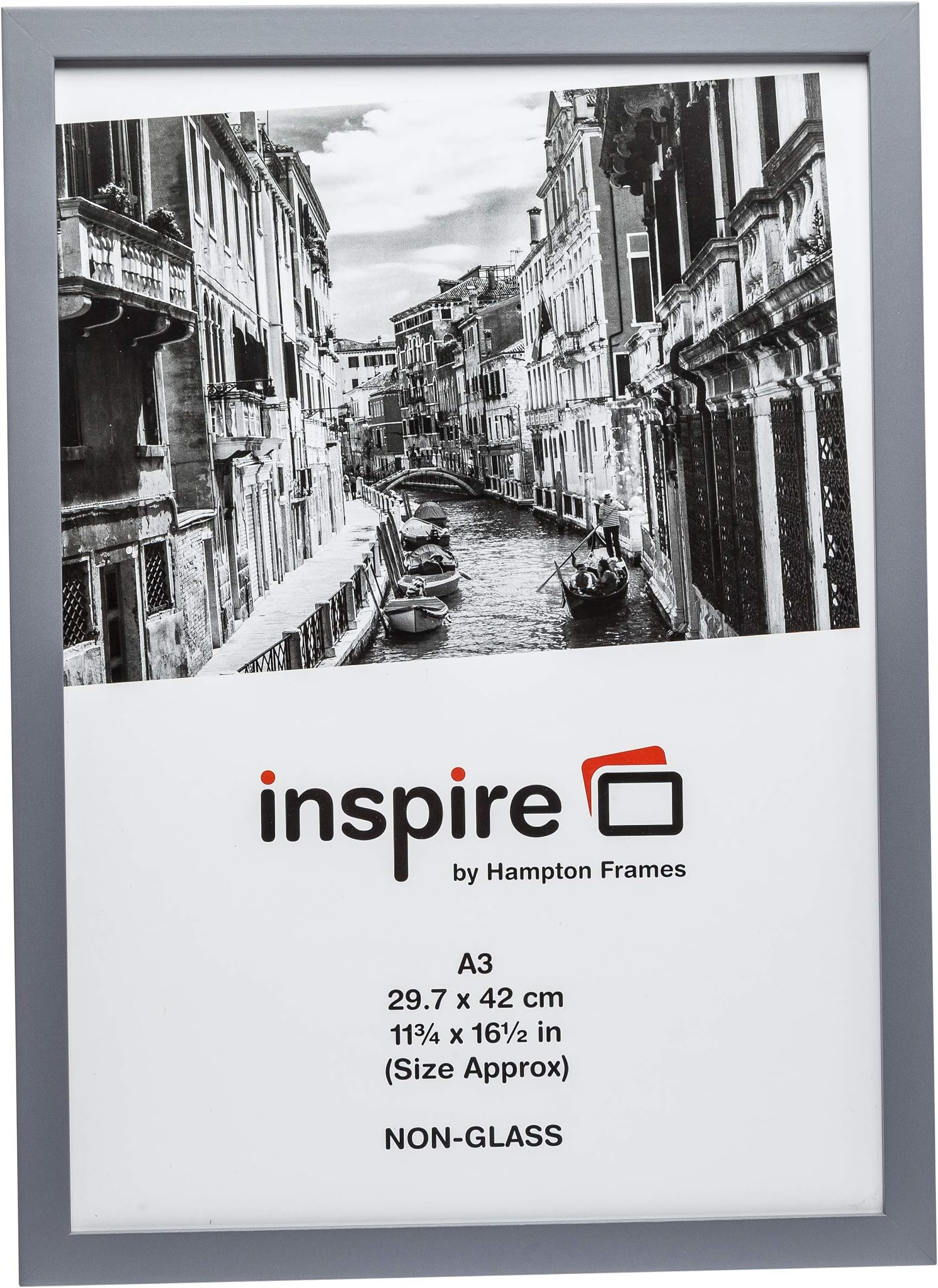 Hampton Frames ZURICH Quality Wood Poster Certificate Photo Frame Acrylic (Non Glass) Grey A3 (30x42cm) ZURA3GRY