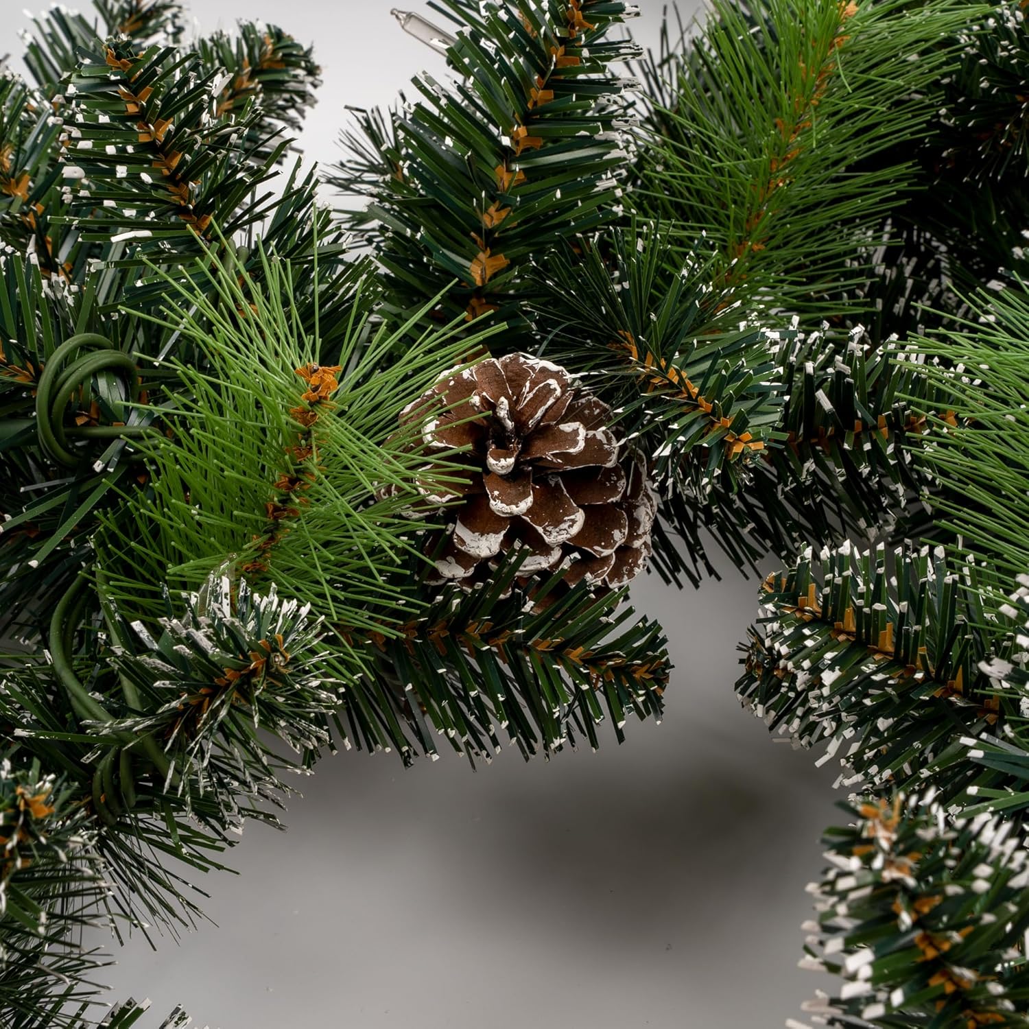 9FT Pre-Lit Artificial Christmas Garland with 50 Lights, White Garland with Pine Cones and Red Berries, Plug-in Snowy Christmas Garland for Mantel, Staircase, Door