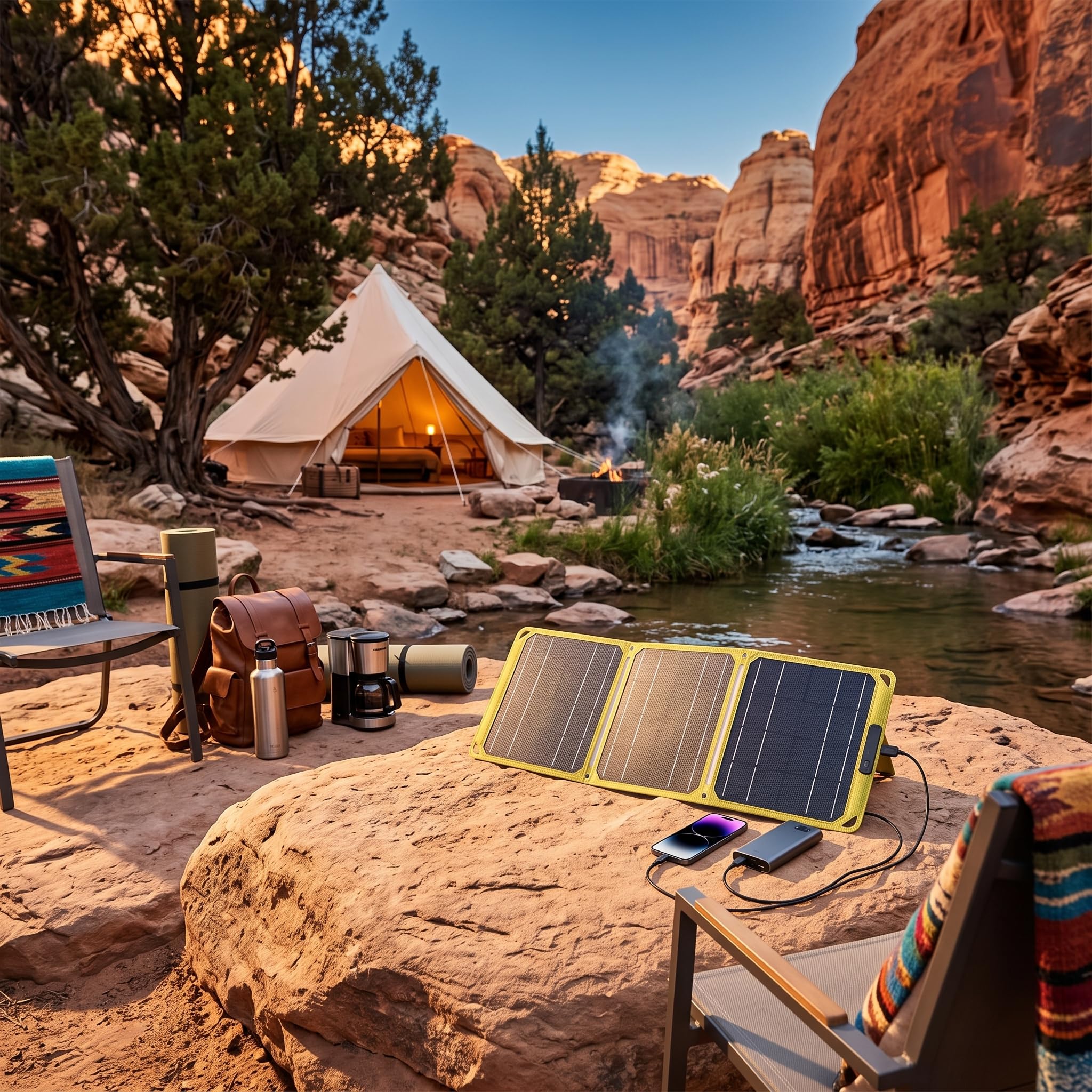 Panneau Solaire Pliable 40W, Chargeur USB-C DC pour Camping