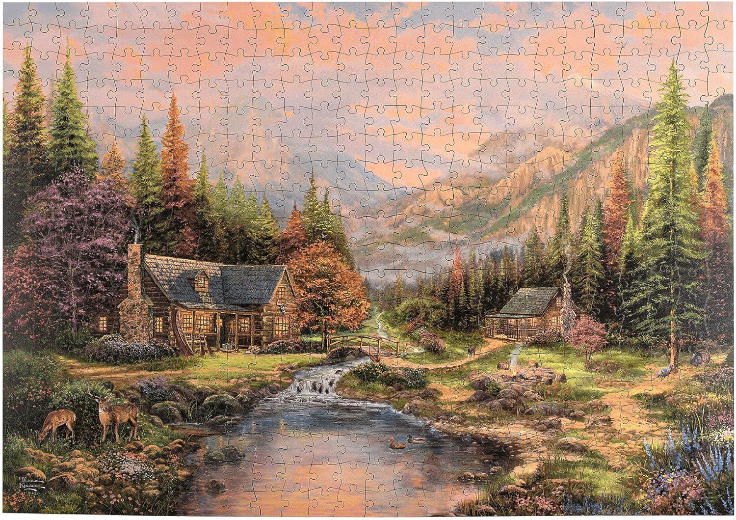 Buffalo Games - 500 Piece Wooden Jigsaw Puzzle Thomas Kinkade - Sierra Paradise, Standard Cut Pieces, 26.75 x 19.75, Poster, Cloth Bag, Giftable Wooden Box