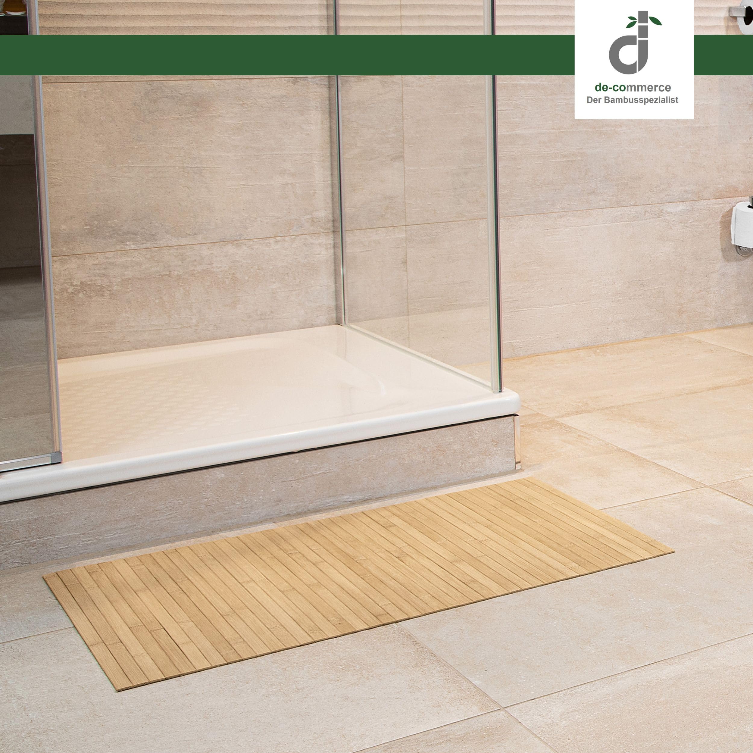 DE-COmmerce Tapis de Bain en Bambou Lines, Lot de 3, Tapis de Salle de Bain, Tapis en Bois, Tapis en Bambou, Salle de Bain, antidérapant, Couleur : Pure