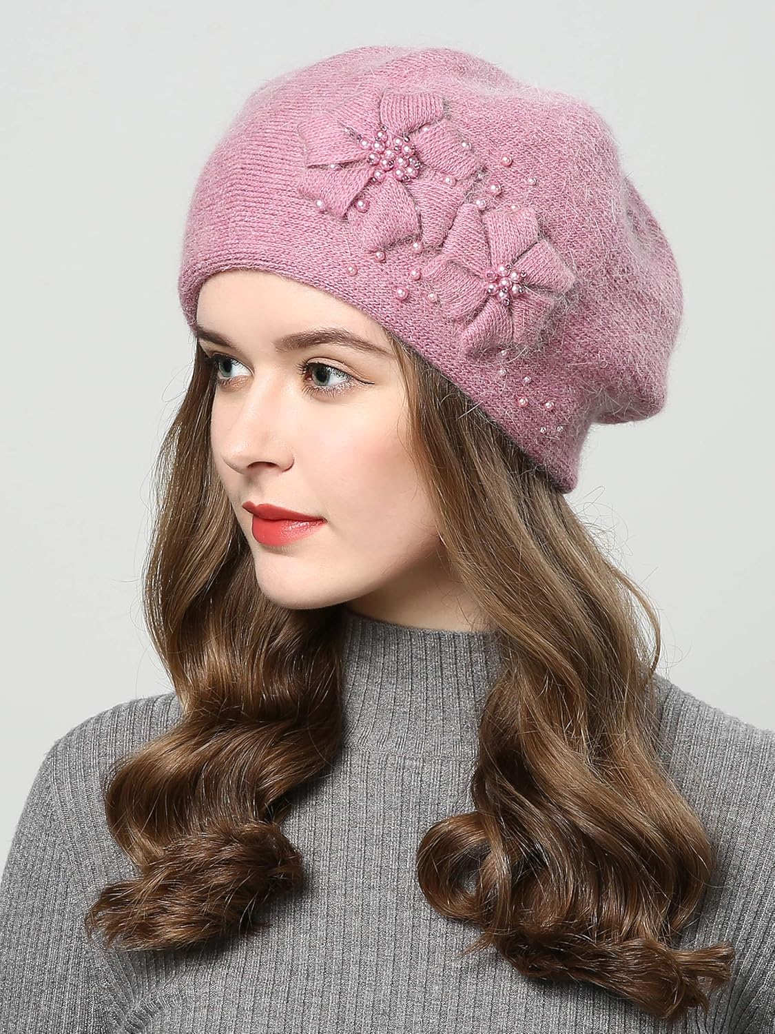 Women Winter Knit Beret Hat Rabbit Hair French Style Beret Classic Warm Casual Beanie Hat - Image 2