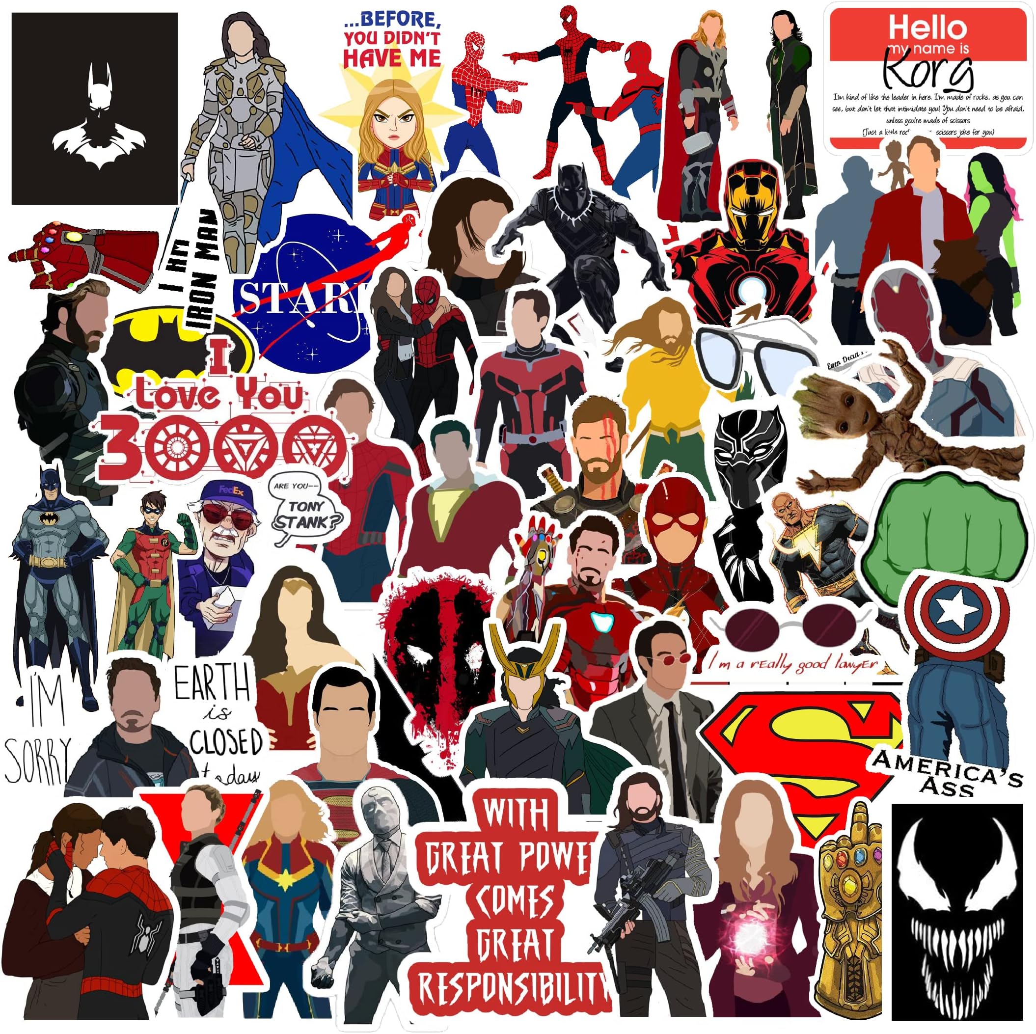 CodersParadise Pack of 52 Superhero Vinyl Stickers for Laptop, Journal, Phone Case - Waterproof Residue Free Stickers - Marvel, Avengers