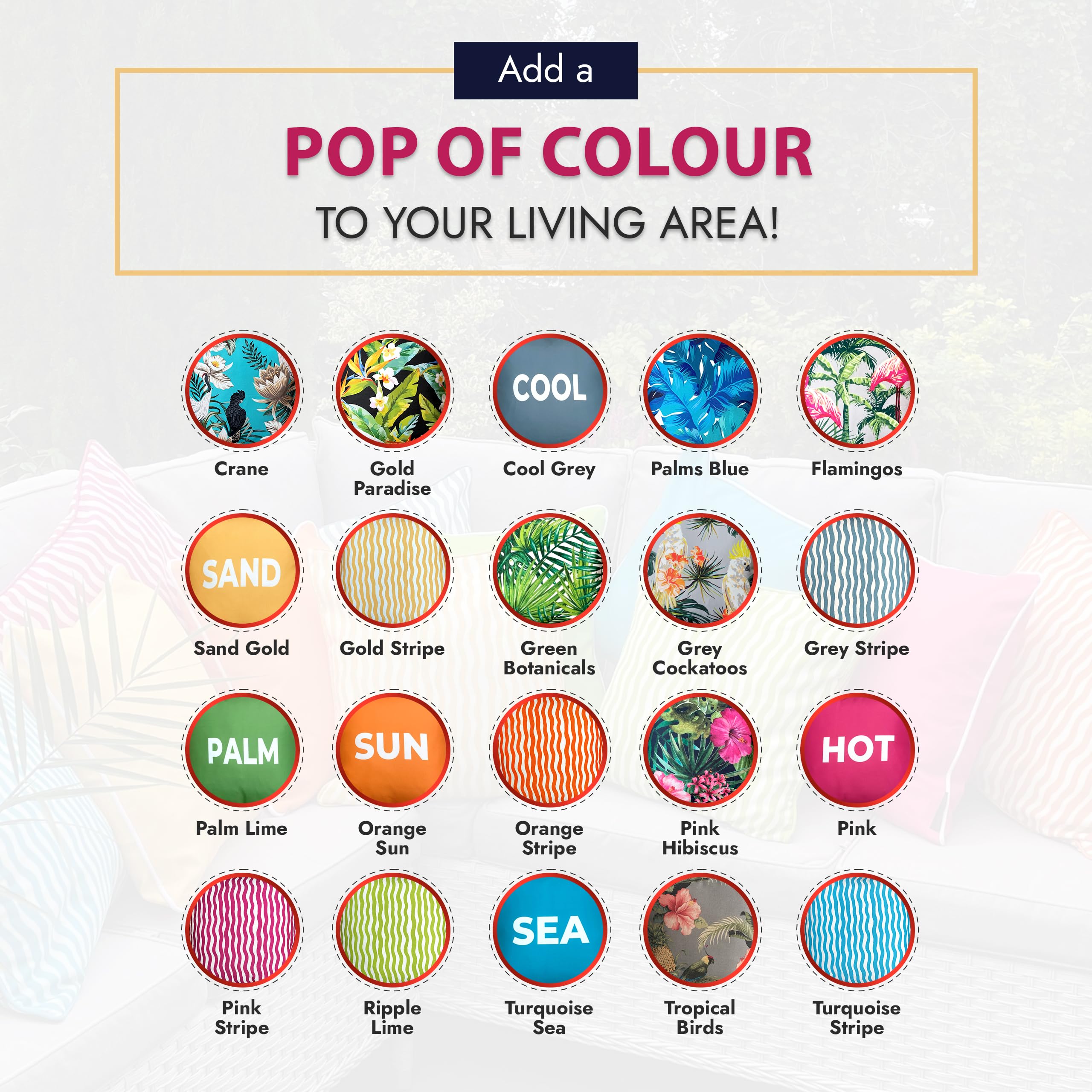 Ragged Rose Showerproof Garden Cushion Covers, 44 cm x 44 cm Printed Sofa & Outdoor Seat Cushion Covers for Garden & Patio - Image 4