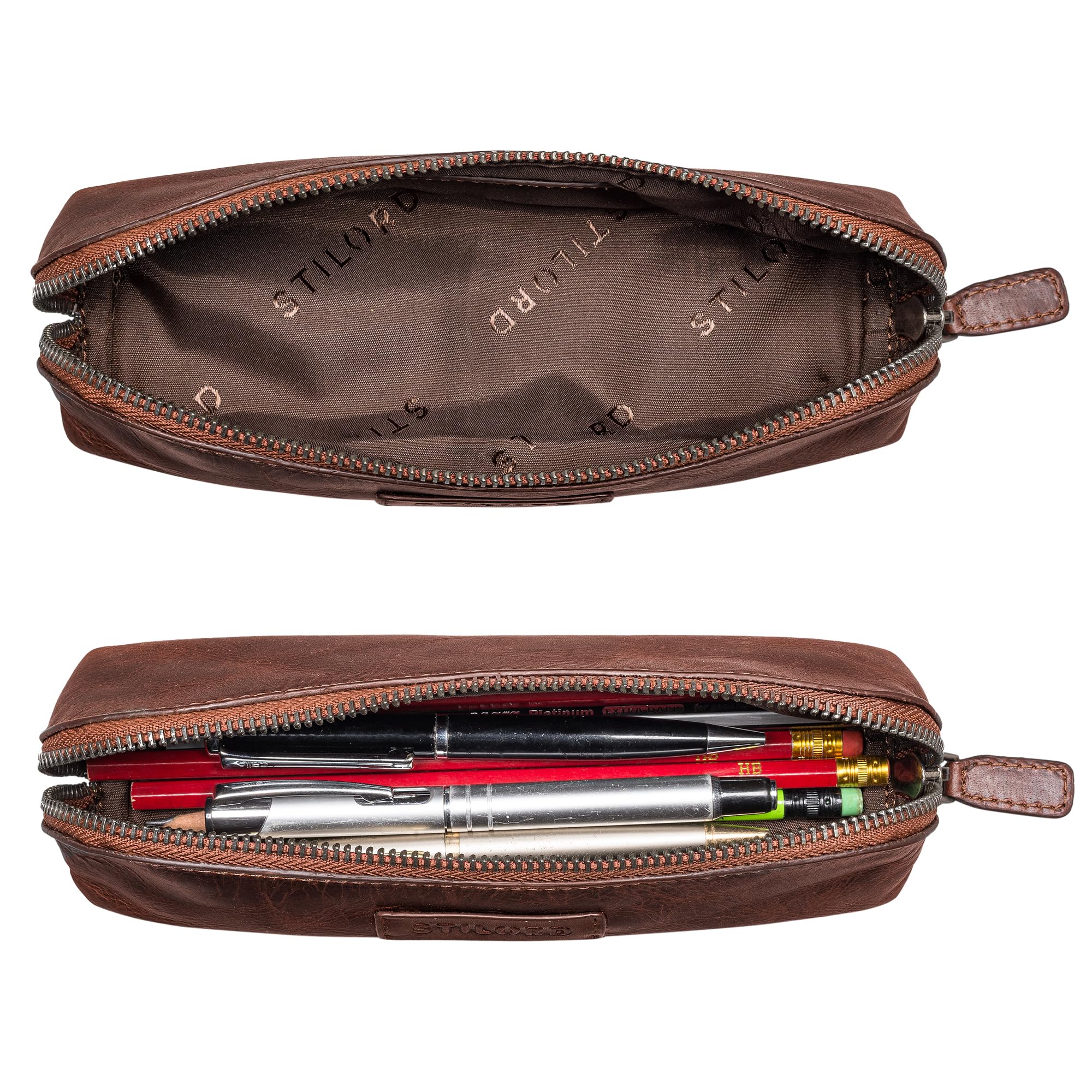 STILORD 'Alfons' Slim Pencil case Leather Vintage with Zipper Cosmetic Bag Pencil case Pencil roll Pencil case case Genuine Leather - Image 3