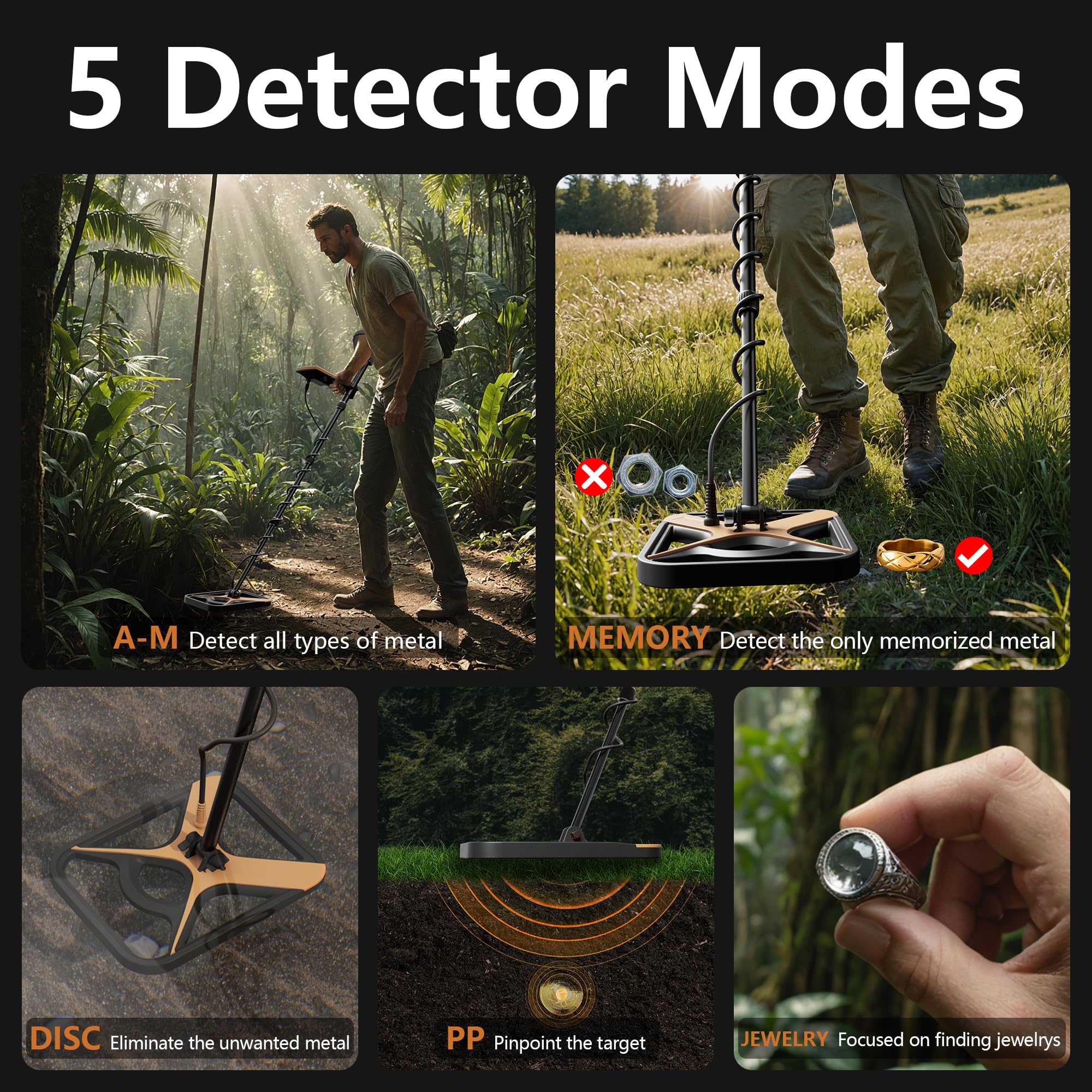 Metal detector per adulti ricaricabile, 11 pollici, metal detector professionale per oro e argento, design impermeabile ad alta precisione, 5 modalità, regalo per uomo/papà, M55, marrone