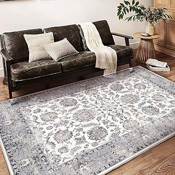 CHAMPLANT Washable Area Rug 5x7 Retro Boho Chic Medallion Distressed Design Living Room Indoor Non-Slip Large Oriental Accent
