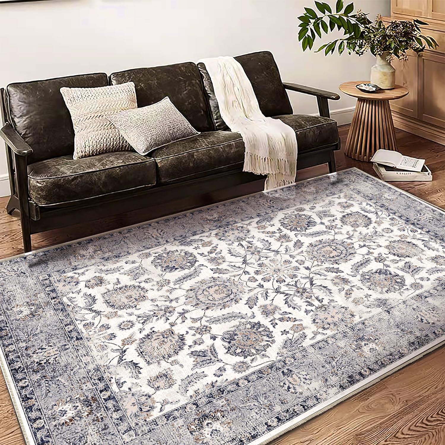 (SIMILAR ITEM) 6x9 Washable Area Rug Boho Chic Medallion Distressed Design Non-Shedding Easy Care Ideal for High Traffic Areas in Living Room Bedroom Office Kitchen Coffee Table Large Carpet