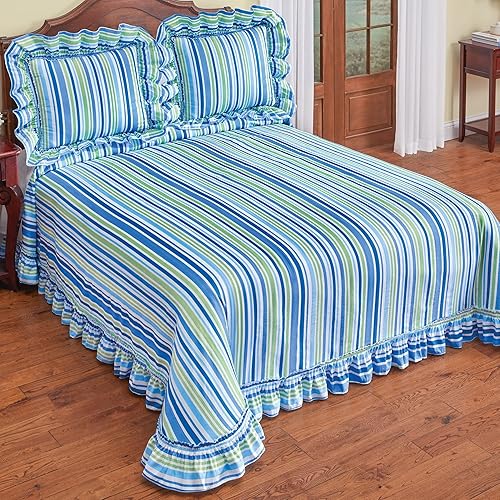 Miniatura 2 de Collections Etc Colcha Plisse de diseño clásico a rayas verticales