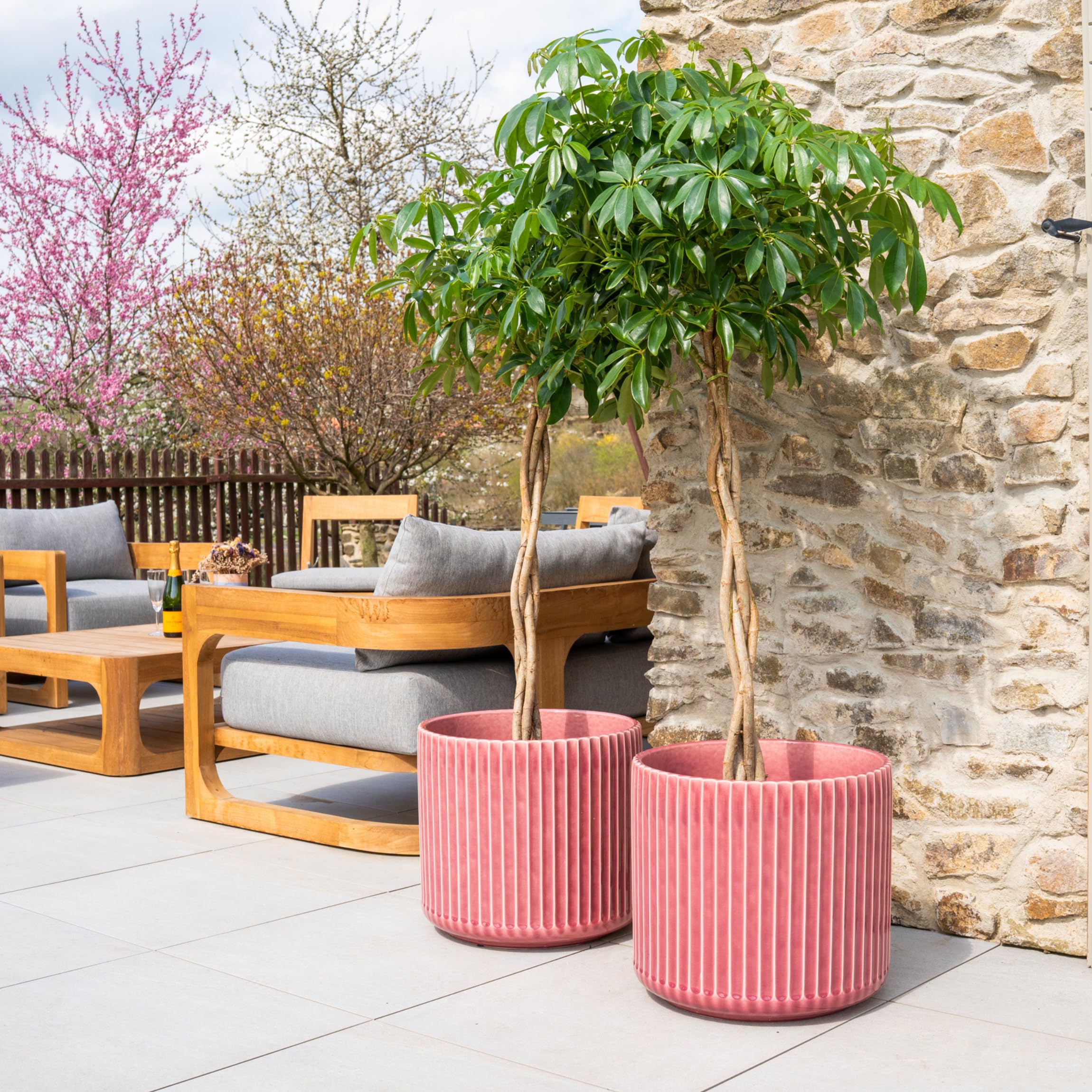 London Pot de Fleur en Terre Cuite émaillée Ø 29 x H 30 cm Rose, Fait Main, jardinière intérieur extérieur, Jardin terrasse Balcon