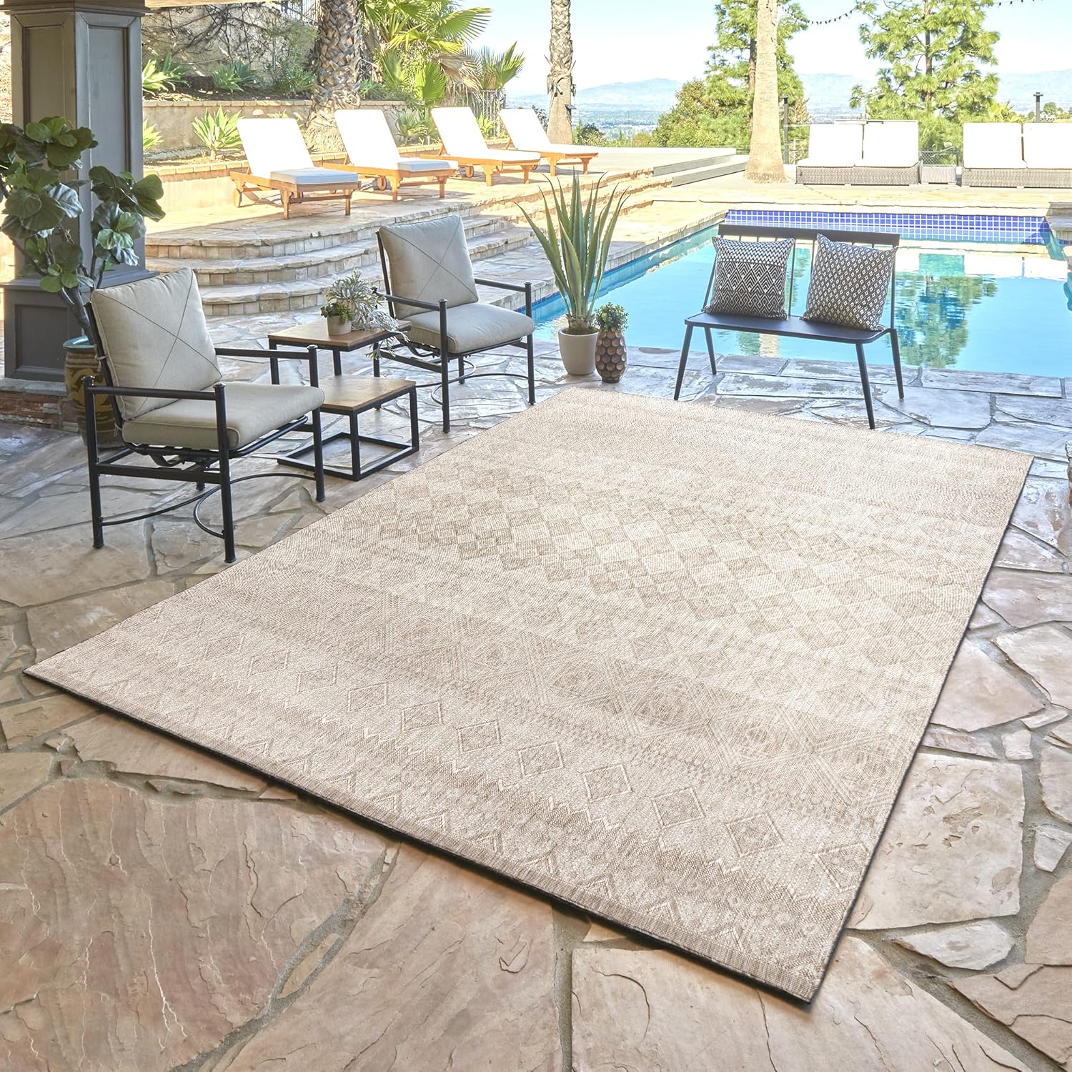Gertmenian Indoor Outdoor Area Rug, Classic Flatweave, Moroccan Collection II, Stain & UV Resistant Carpet, Deck, Patio & Mudroom, 9x13 Extra Large, Vintage Brown Tan Distressed Classic Tribal, 19504